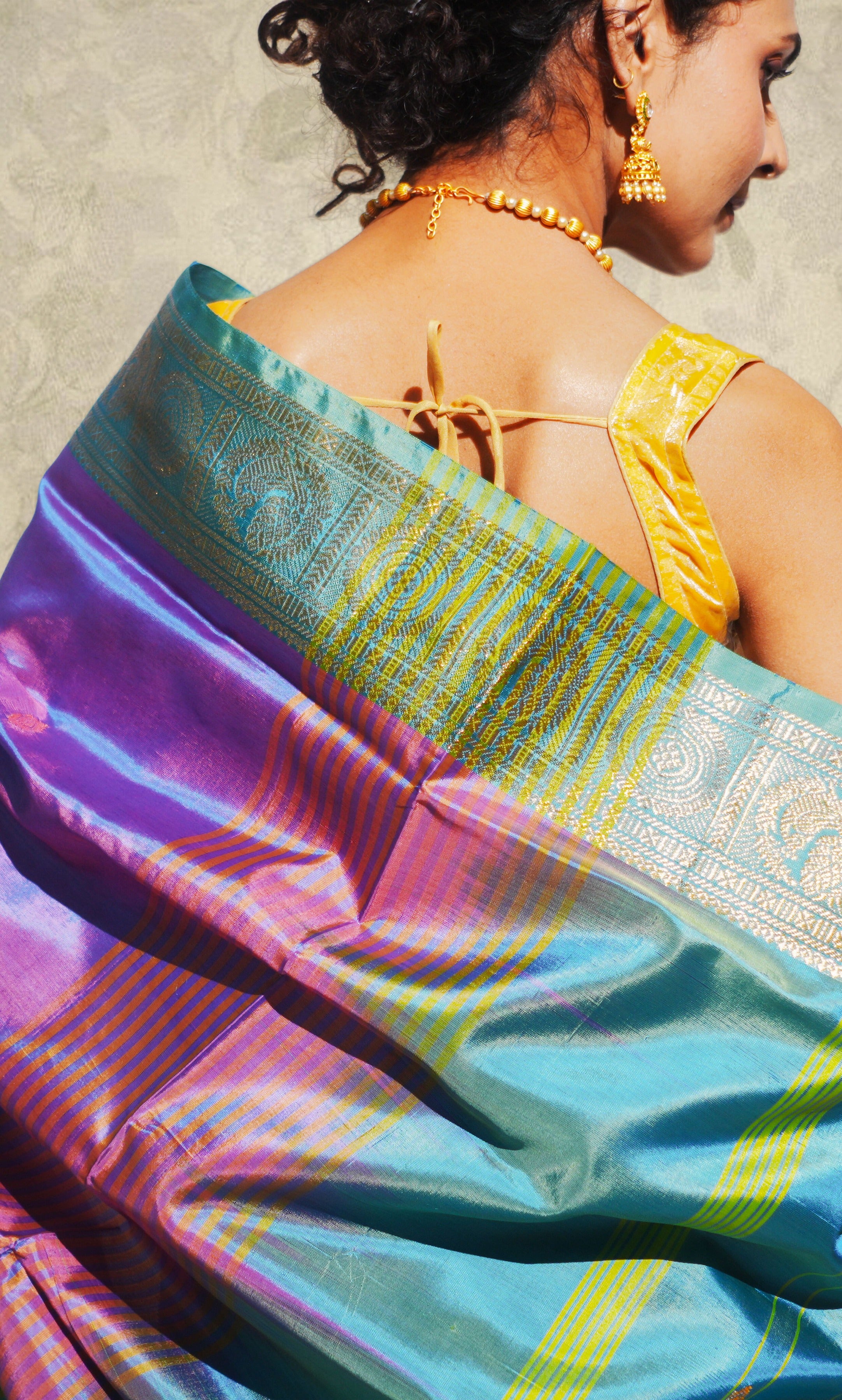Purple And Firozi Banana Silk Saree