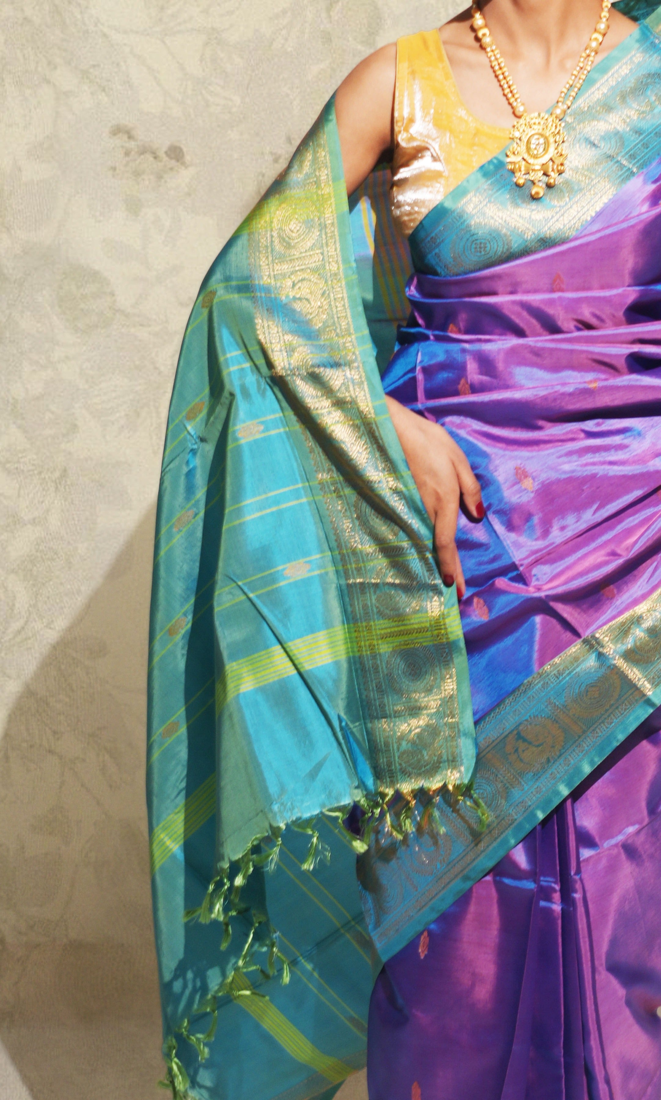 Purple And Firozi Banana Silk Saree