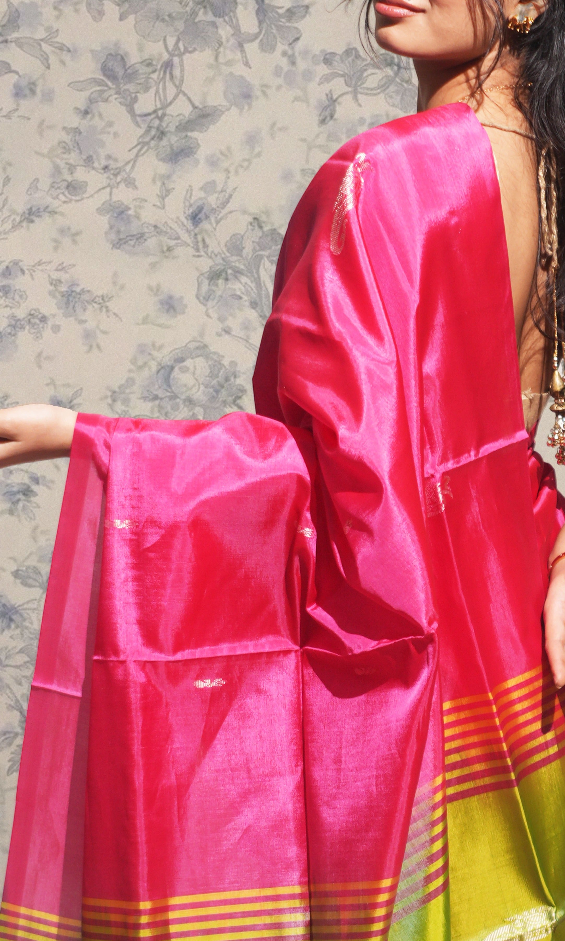 Amarnath Pink And Dark Pista Green  Banana Silk Saree