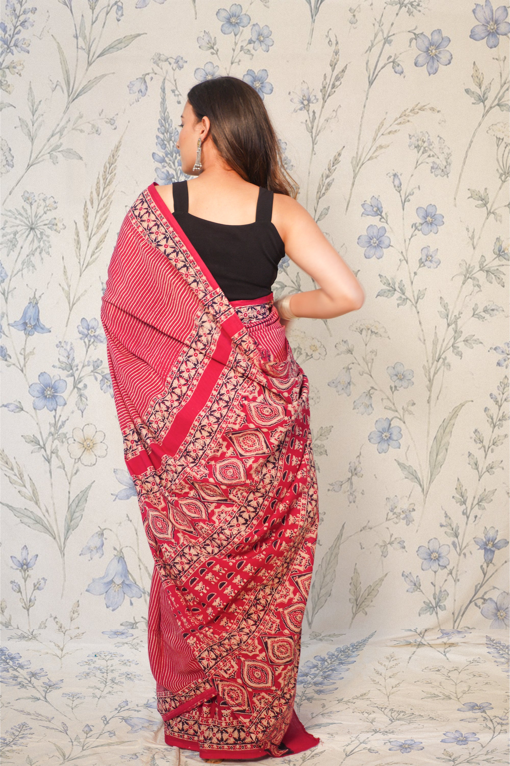 Maroon Ajrak Cotton Saree