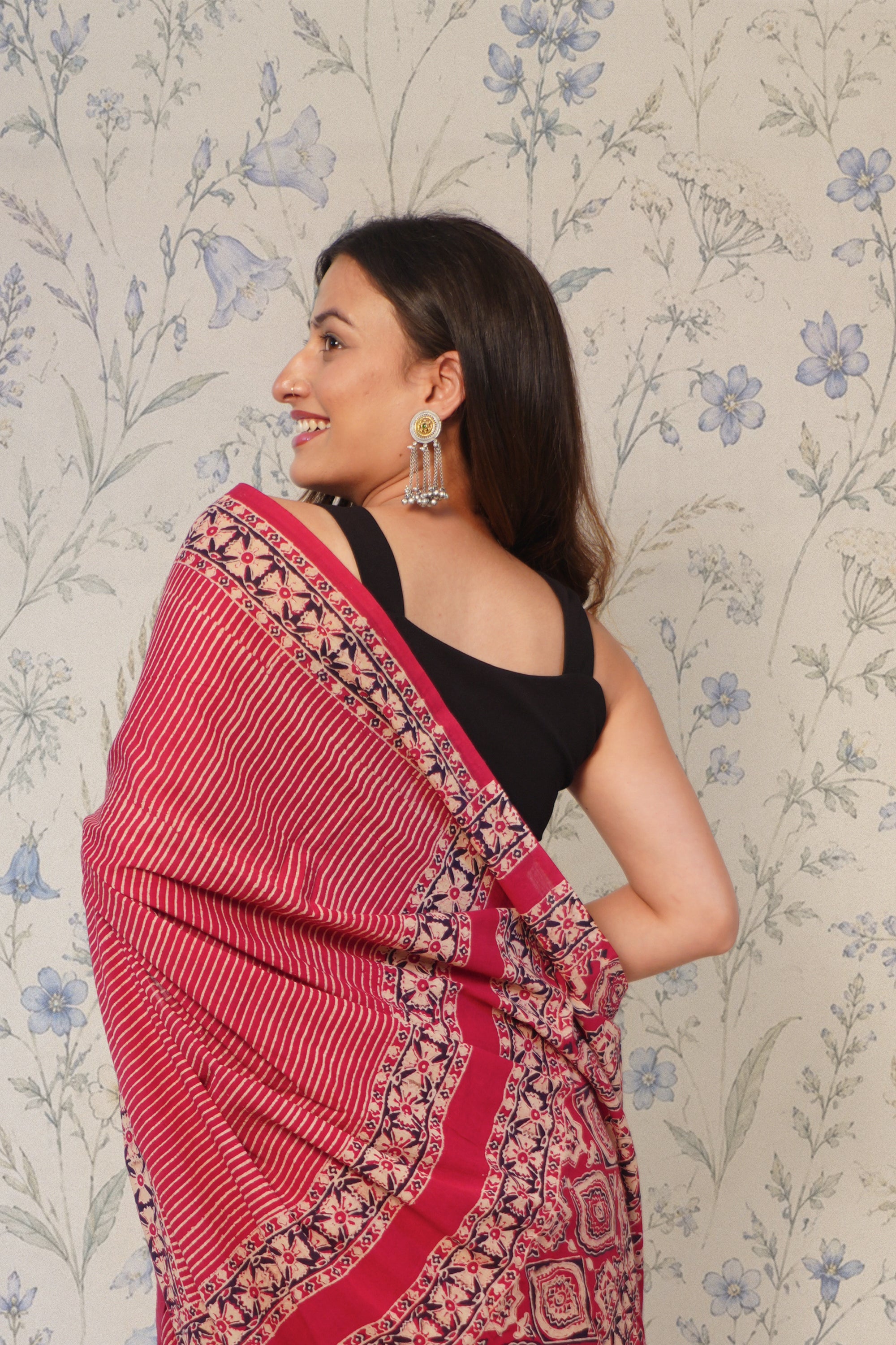 Maroon Ajrak Cotton Saree