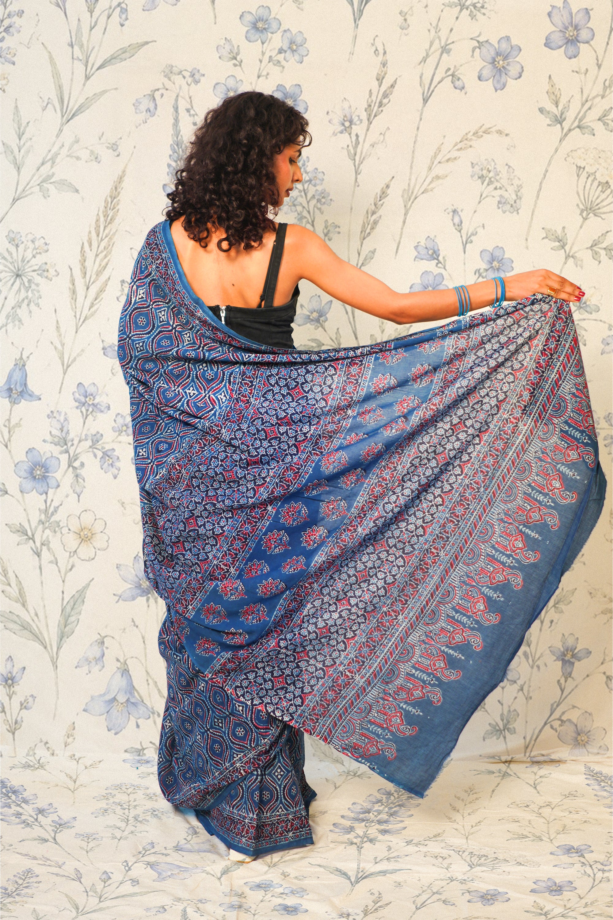 Deep Indigo Ajrak Cotton Saree