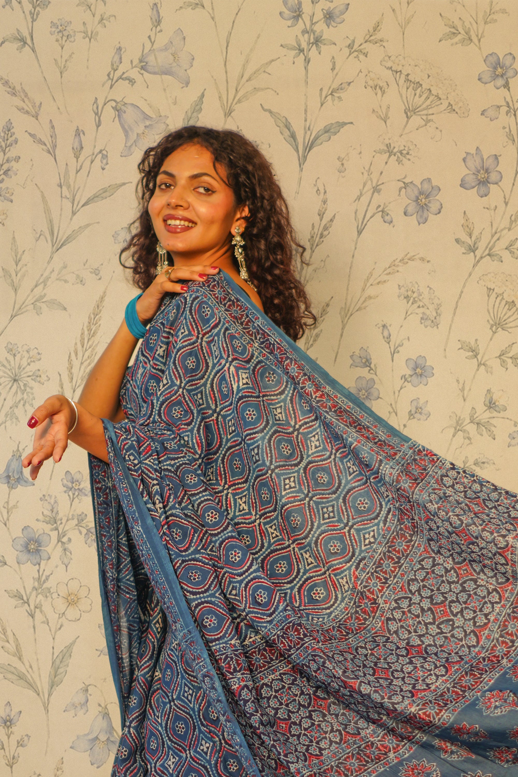 Deep Indigo Ajrak Cotton Saree