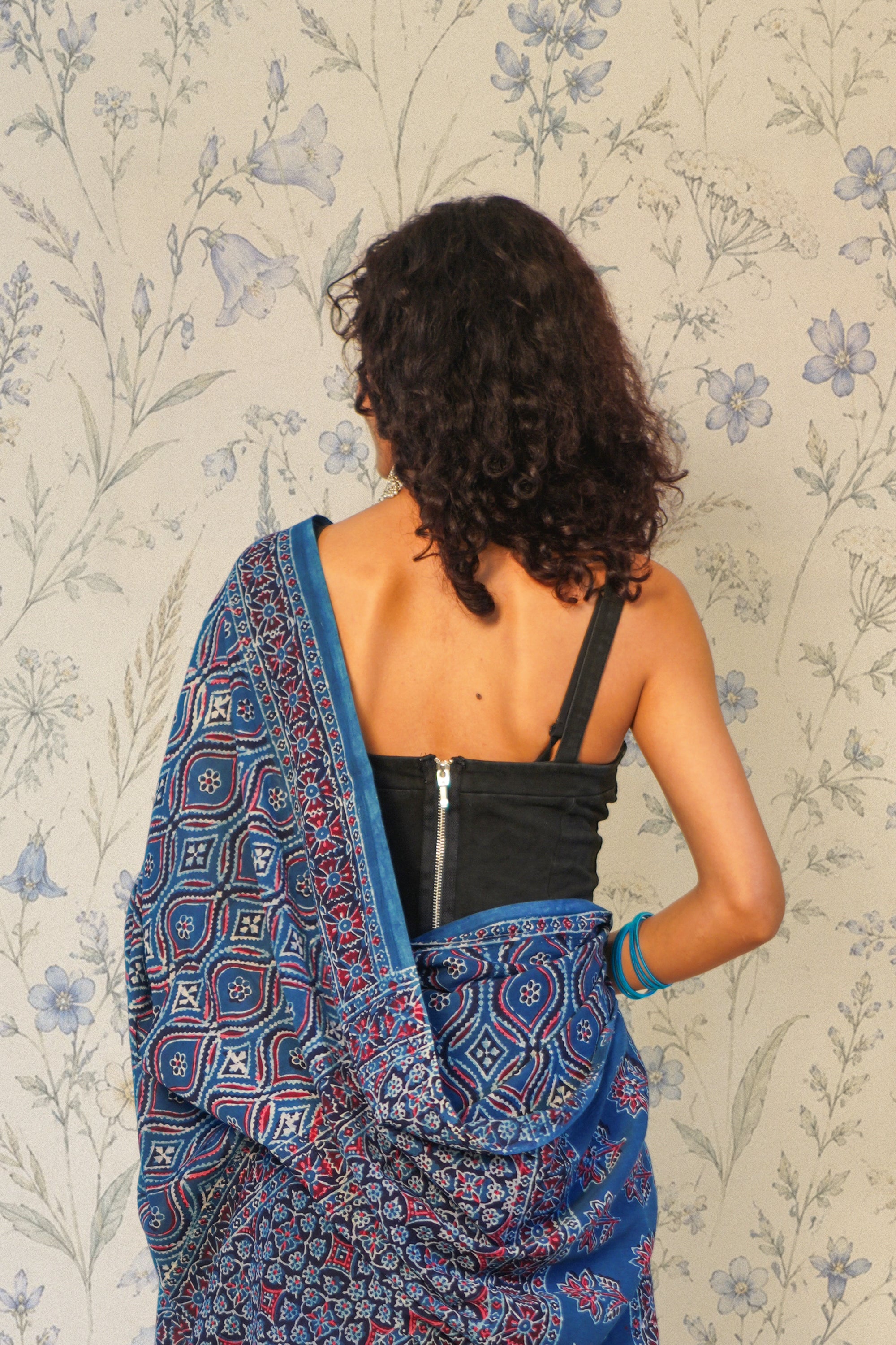 Deep Indigo Ajrak Cotton Saree