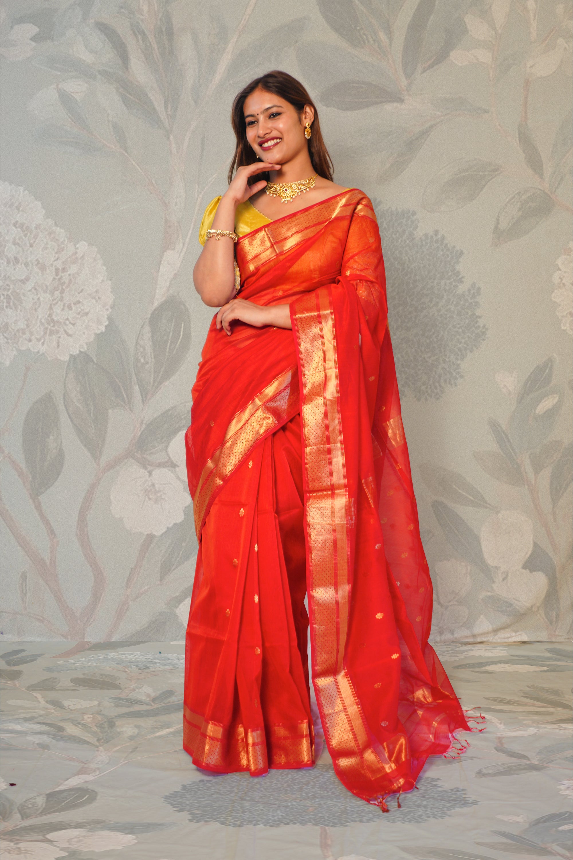 Red With Gold Maheshwari Saree