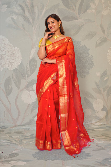 Red With Gold Maheshwari Saree