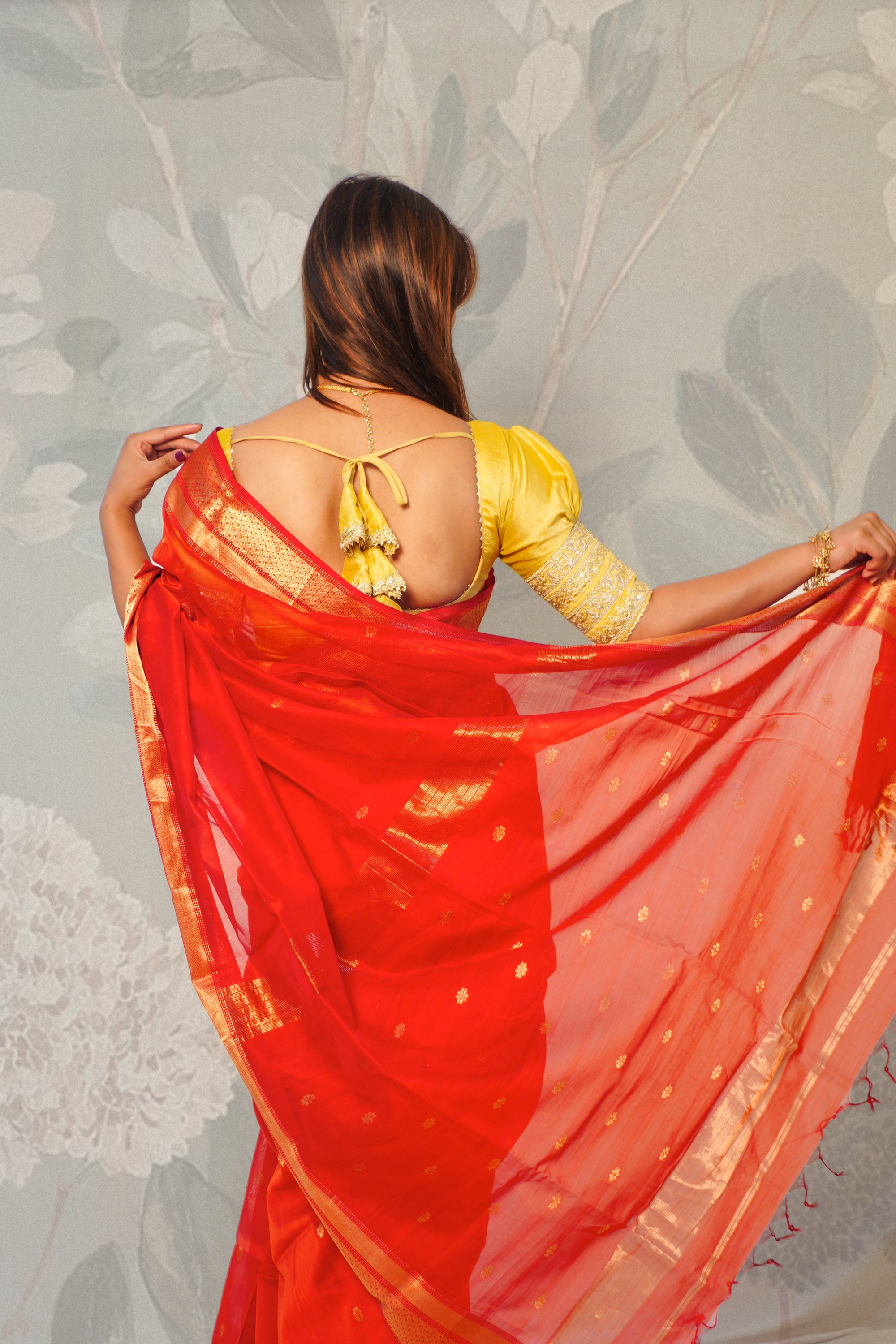 Red With Gold Maheshwari Saree