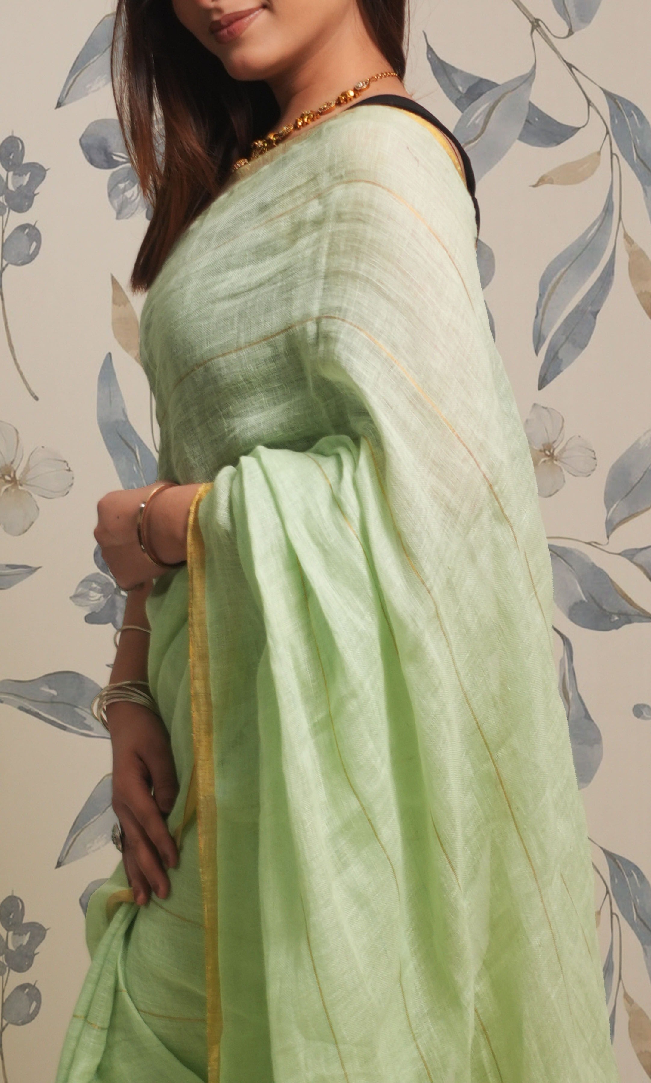 Soft Grey And Silver Border Linen Saree