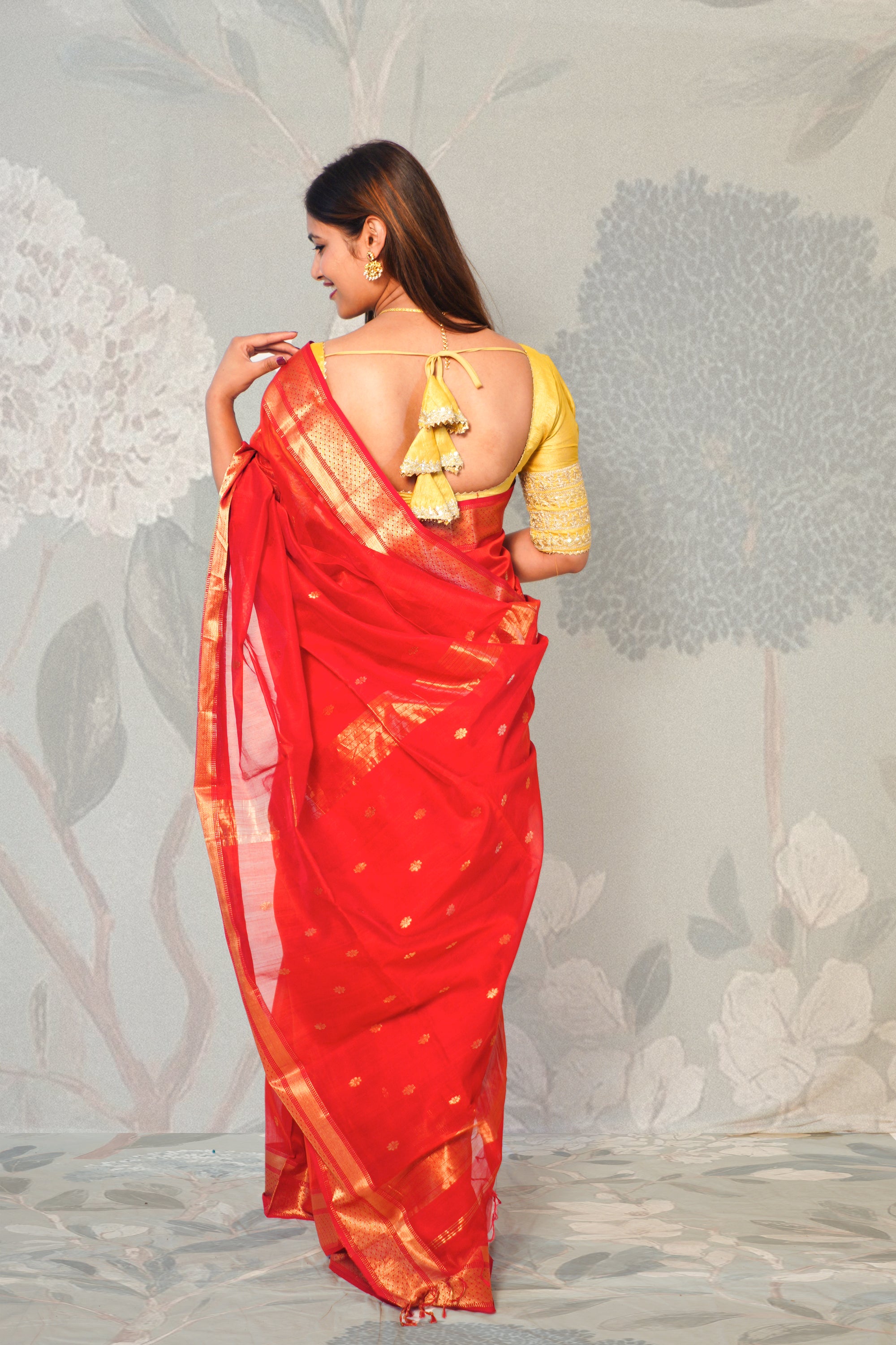 Red With Gold Maheshwari Saree