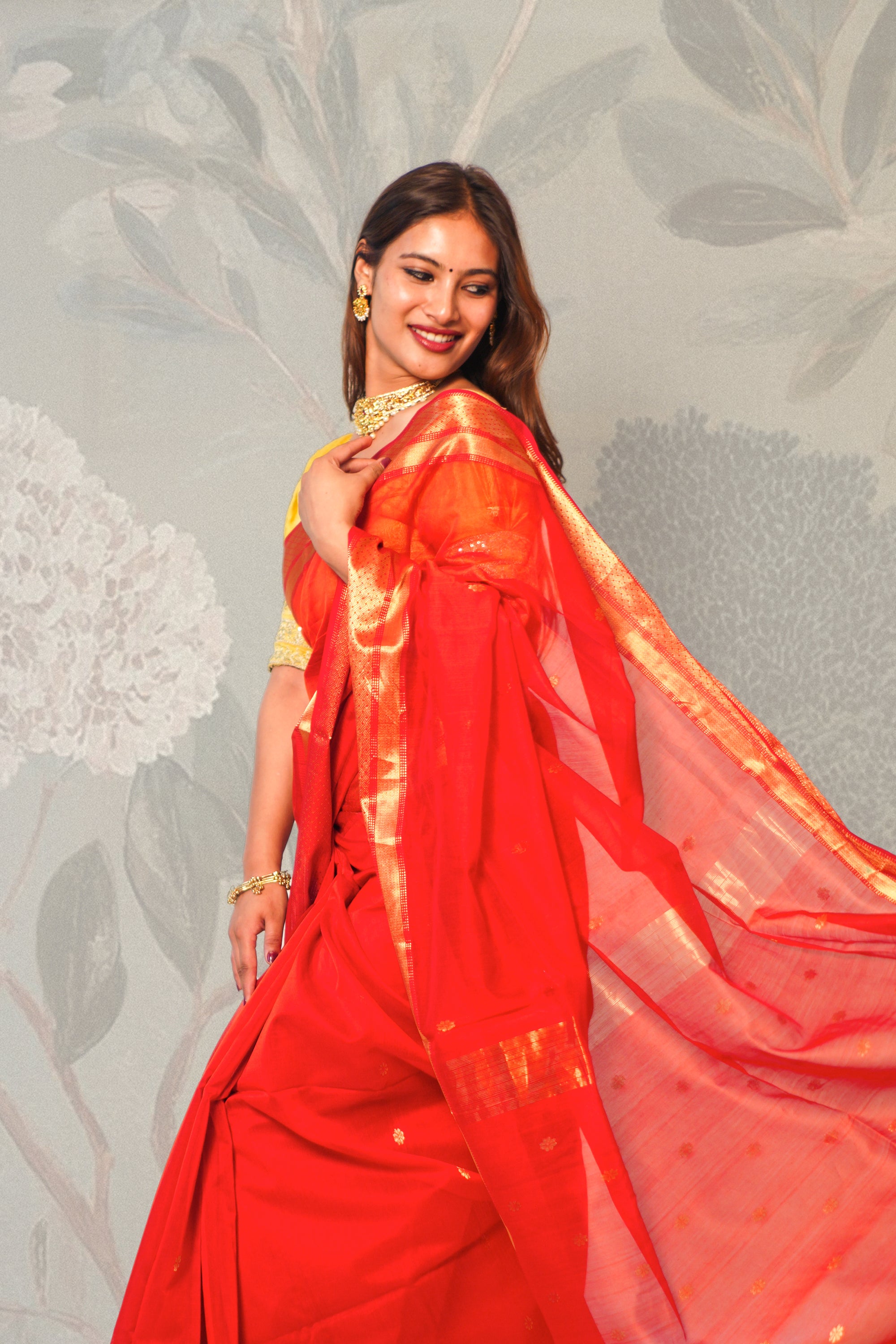 Red With Gold Maheshwari Saree