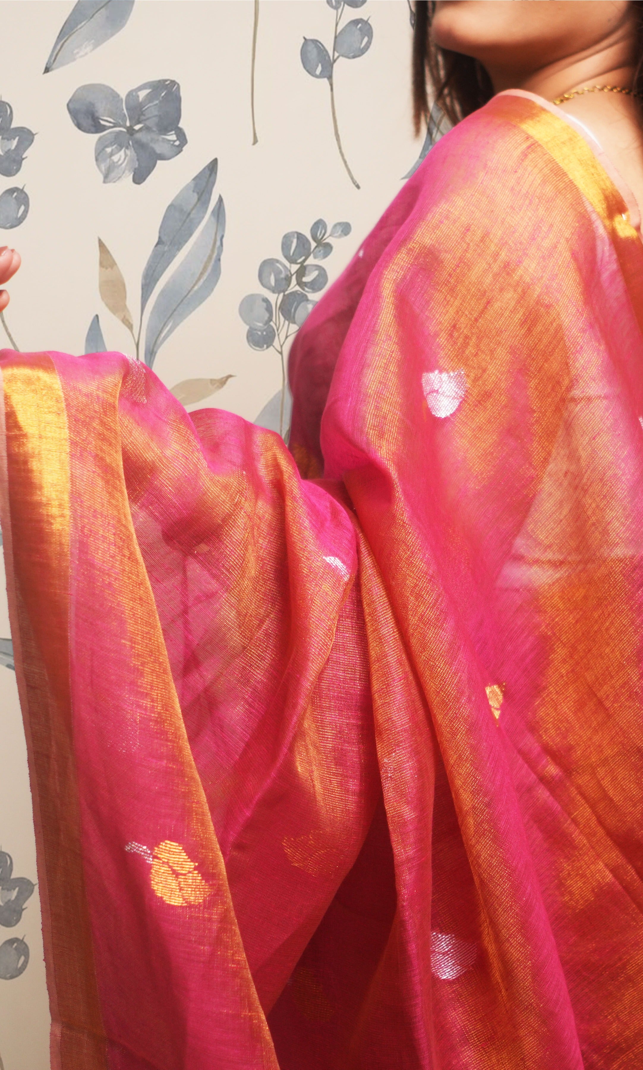 Metallic Red Tissue Linen Saree