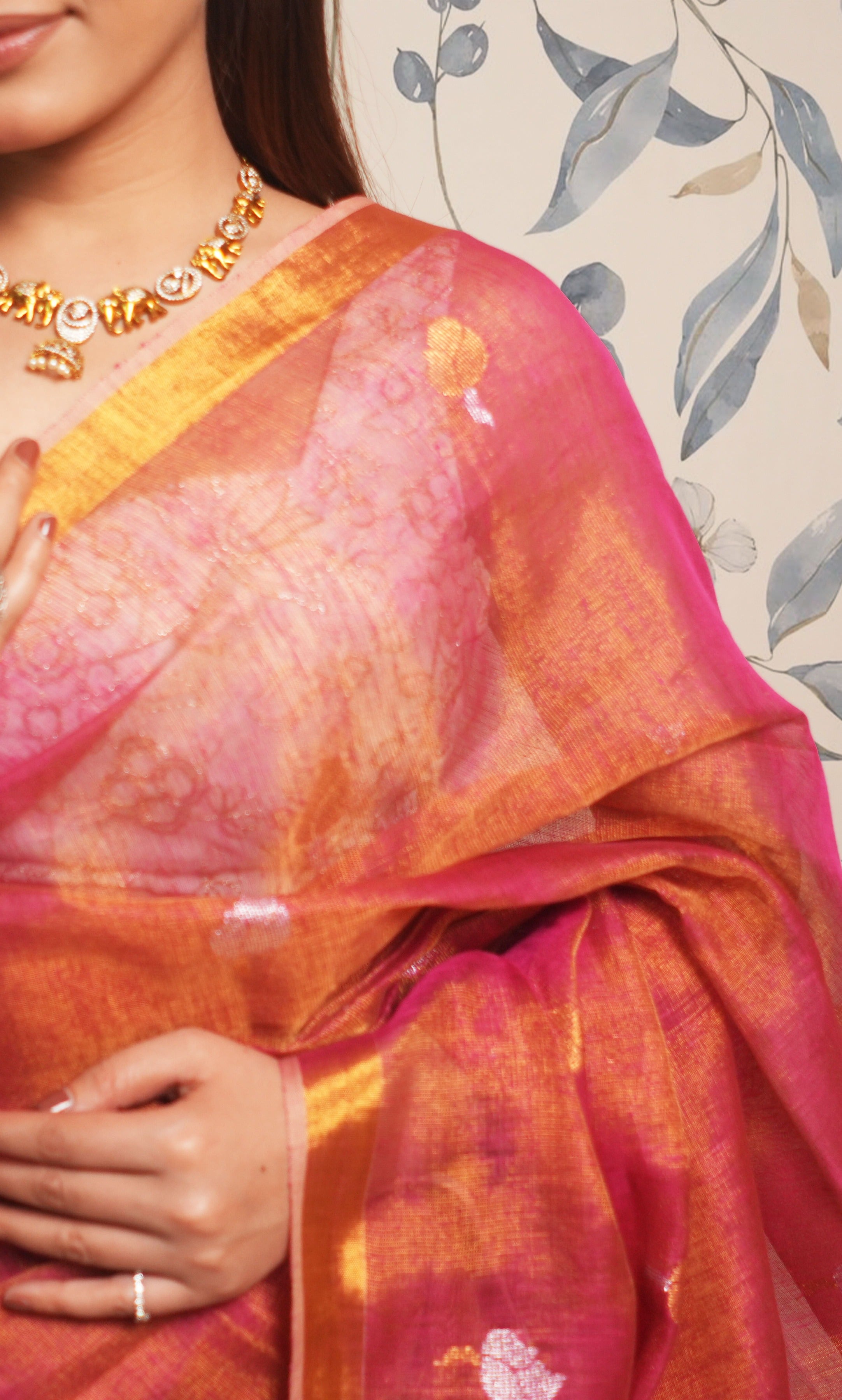Metallic Red Tissue Linen Saree