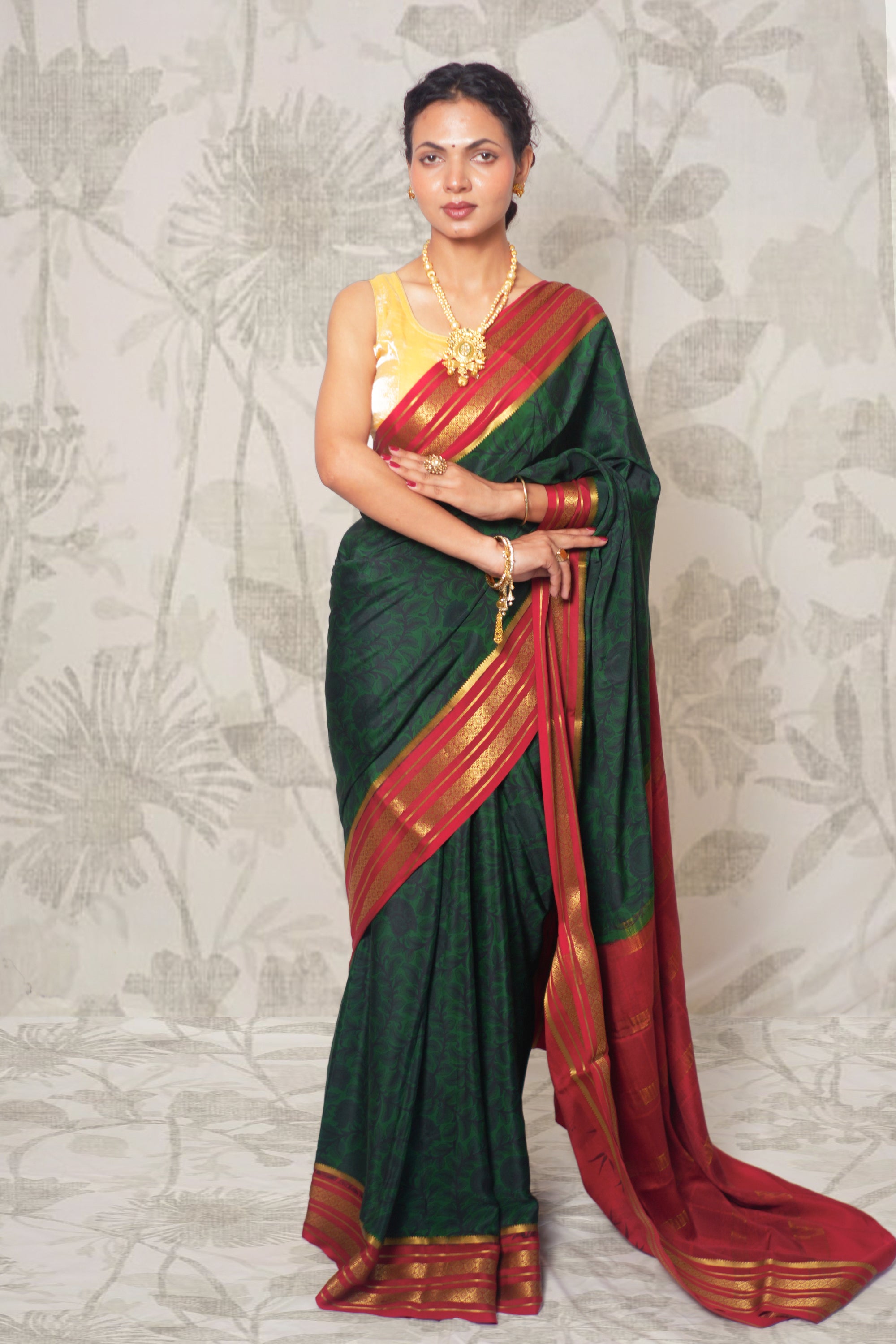 Shades Of Green Printed Mysore Silk Saree