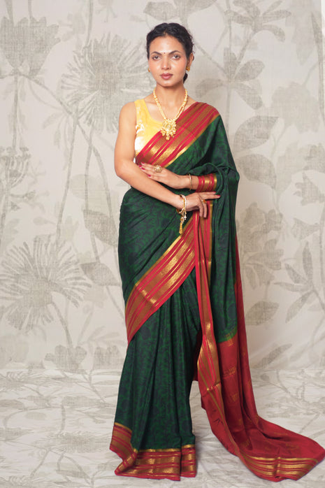 Shades Of Green Printed Mysore Silk Saree
