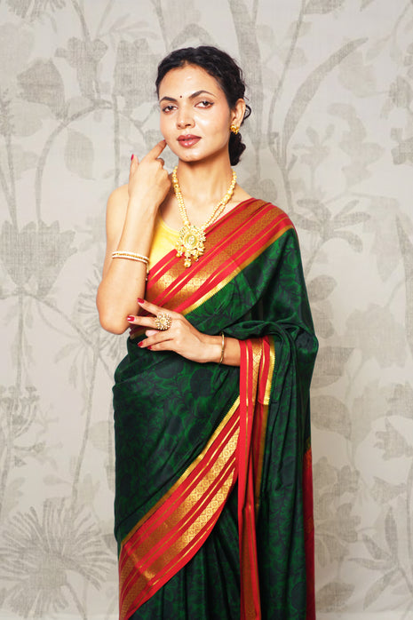 Shades Of Green Printed Mysore Silk Saree