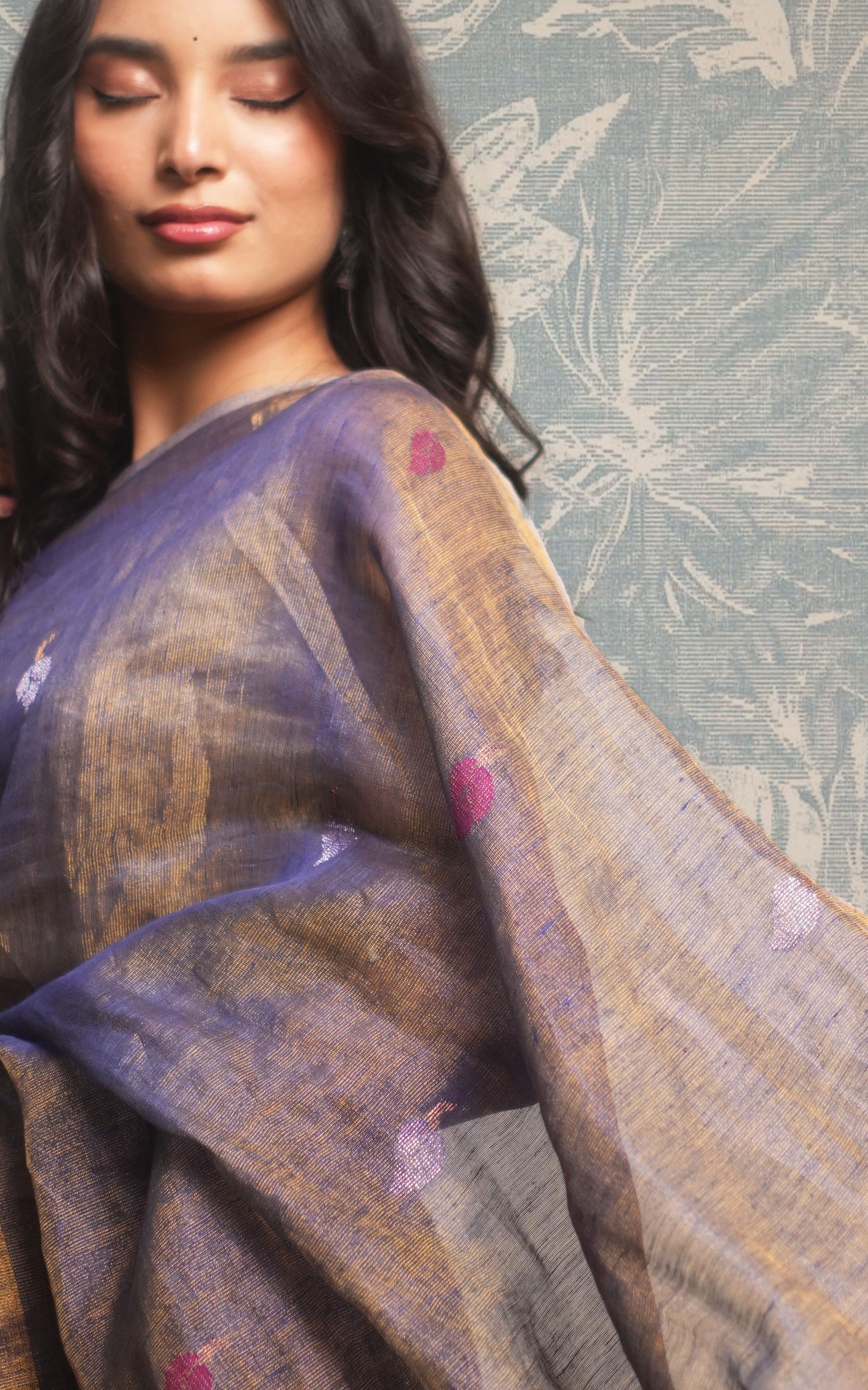 Metallic Sky Blue Tissue Linen Saree