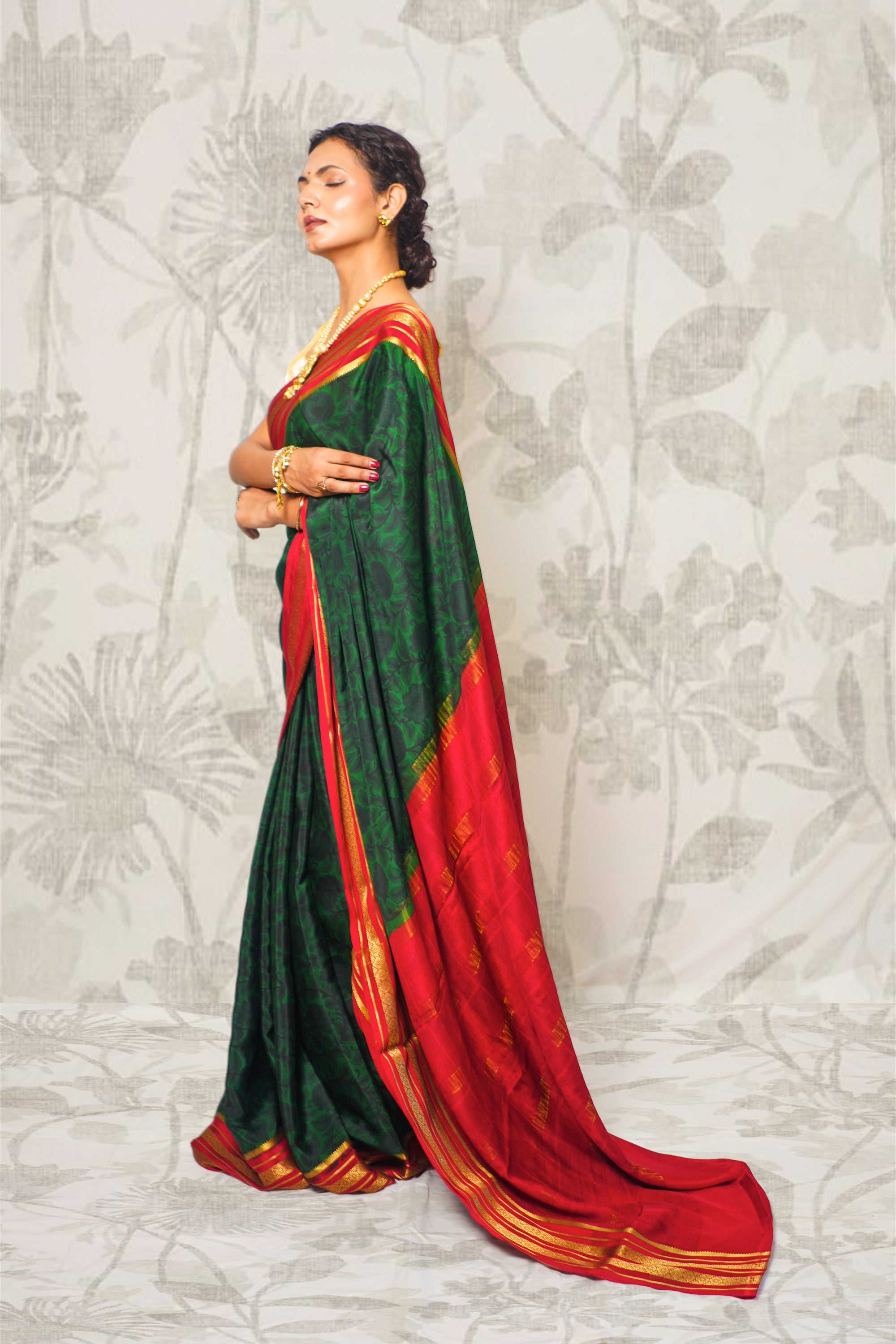 Shades Of Green Printed Mysore Silk Saree