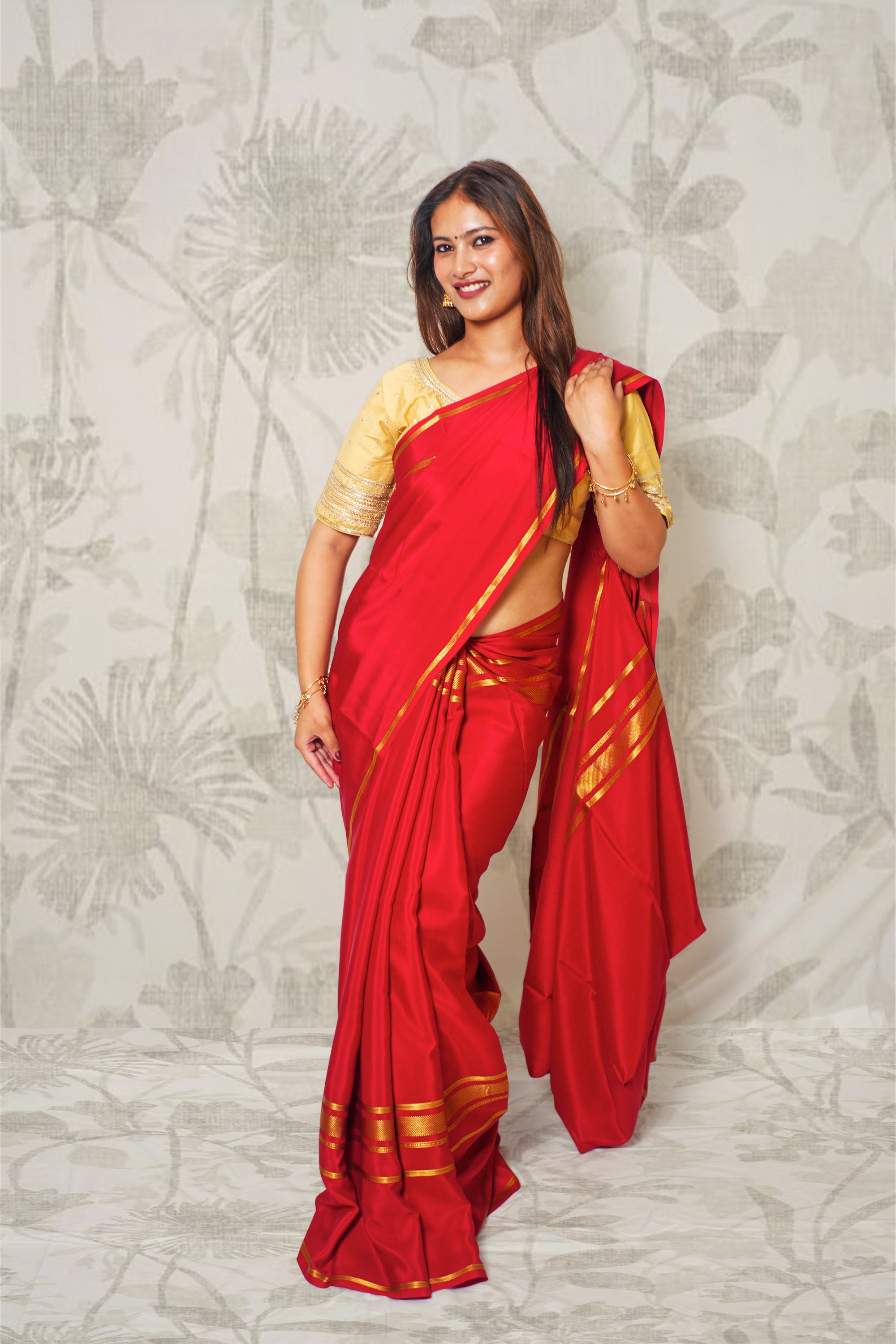 Blood Red And Gold Mysore Silk Saree