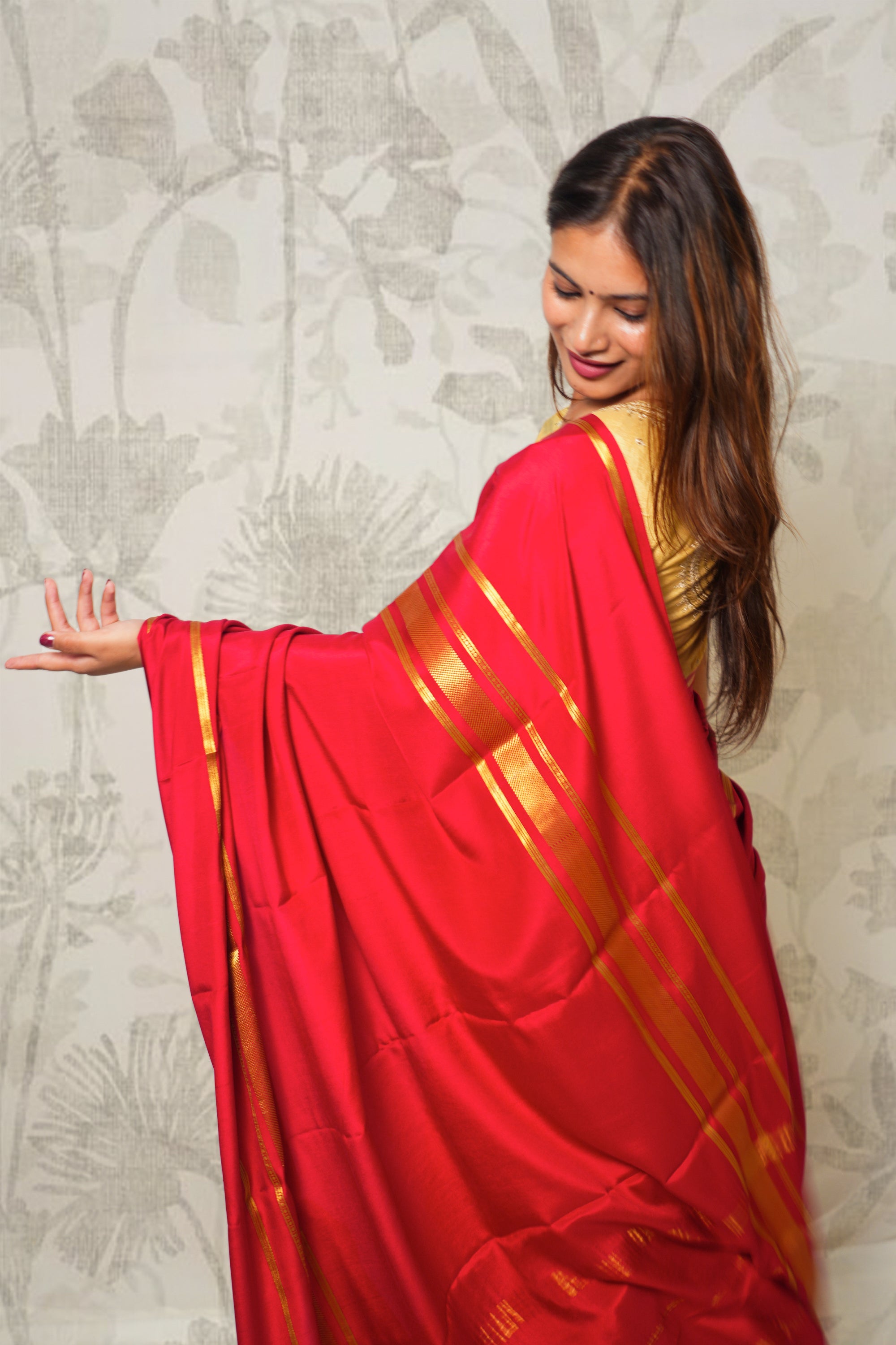 Blood Red And Gold Mysore Silk Saree