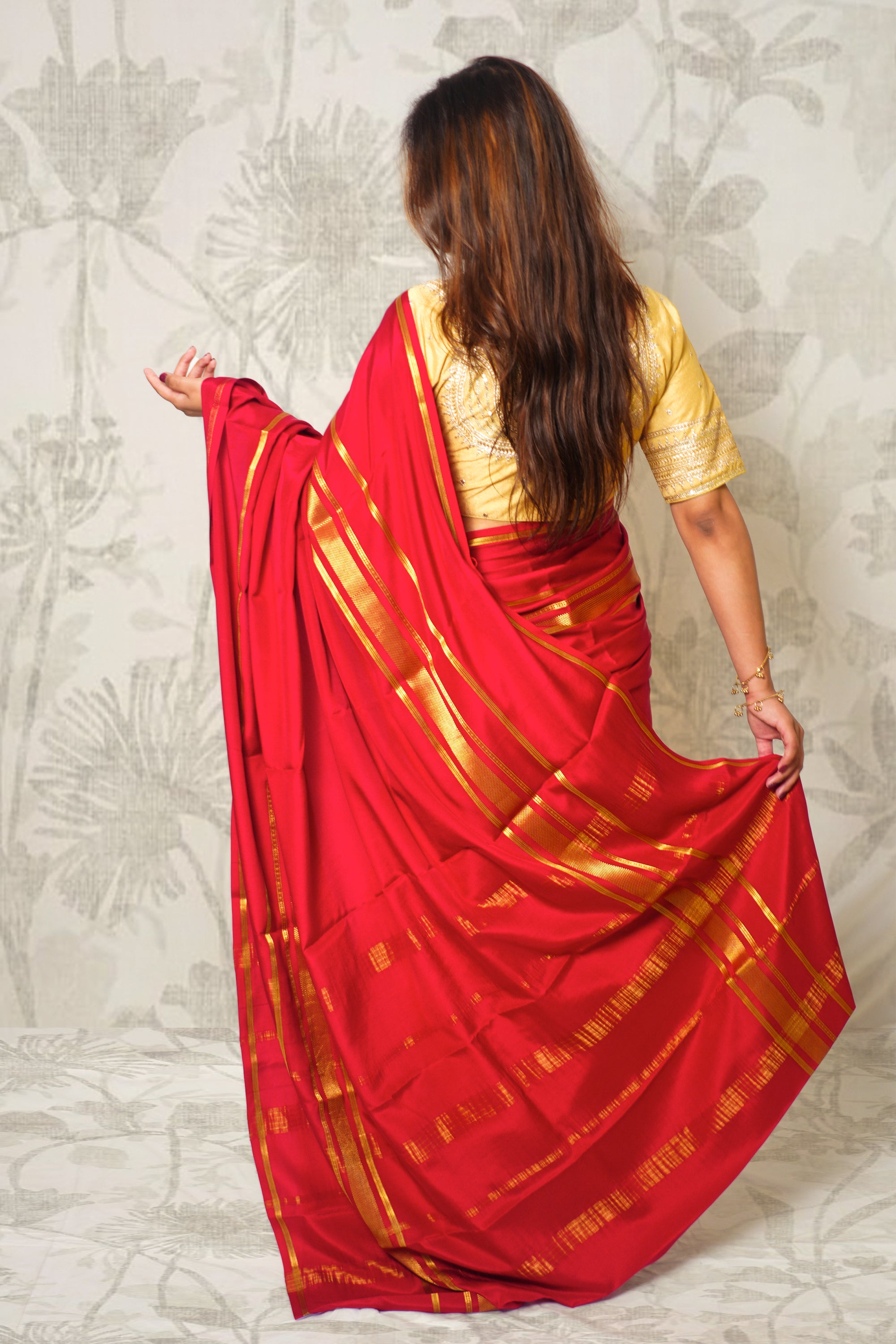 Blood Red And Gold Mysore Silk Saree