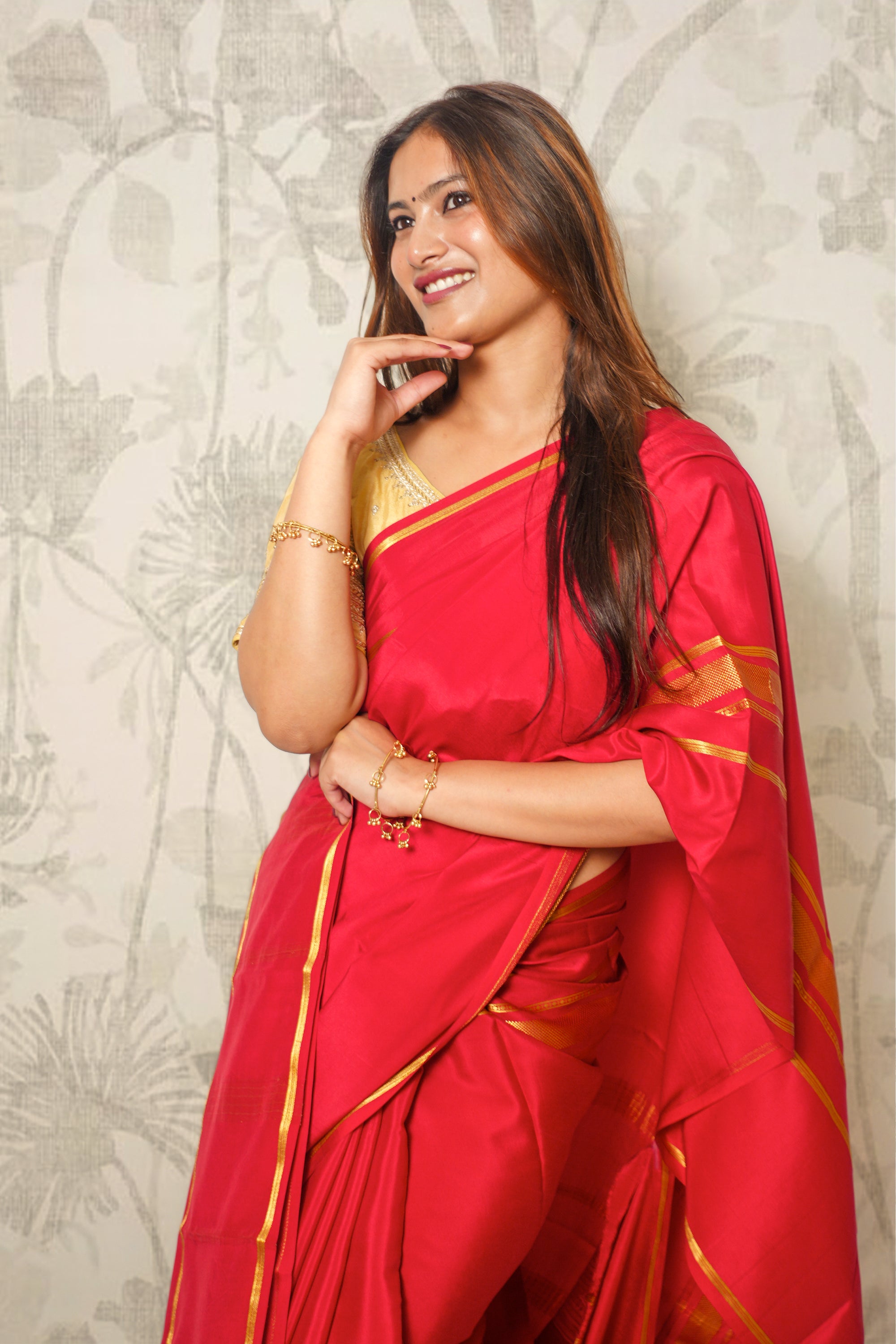 Blood Red And Gold Mysore Silk Saree