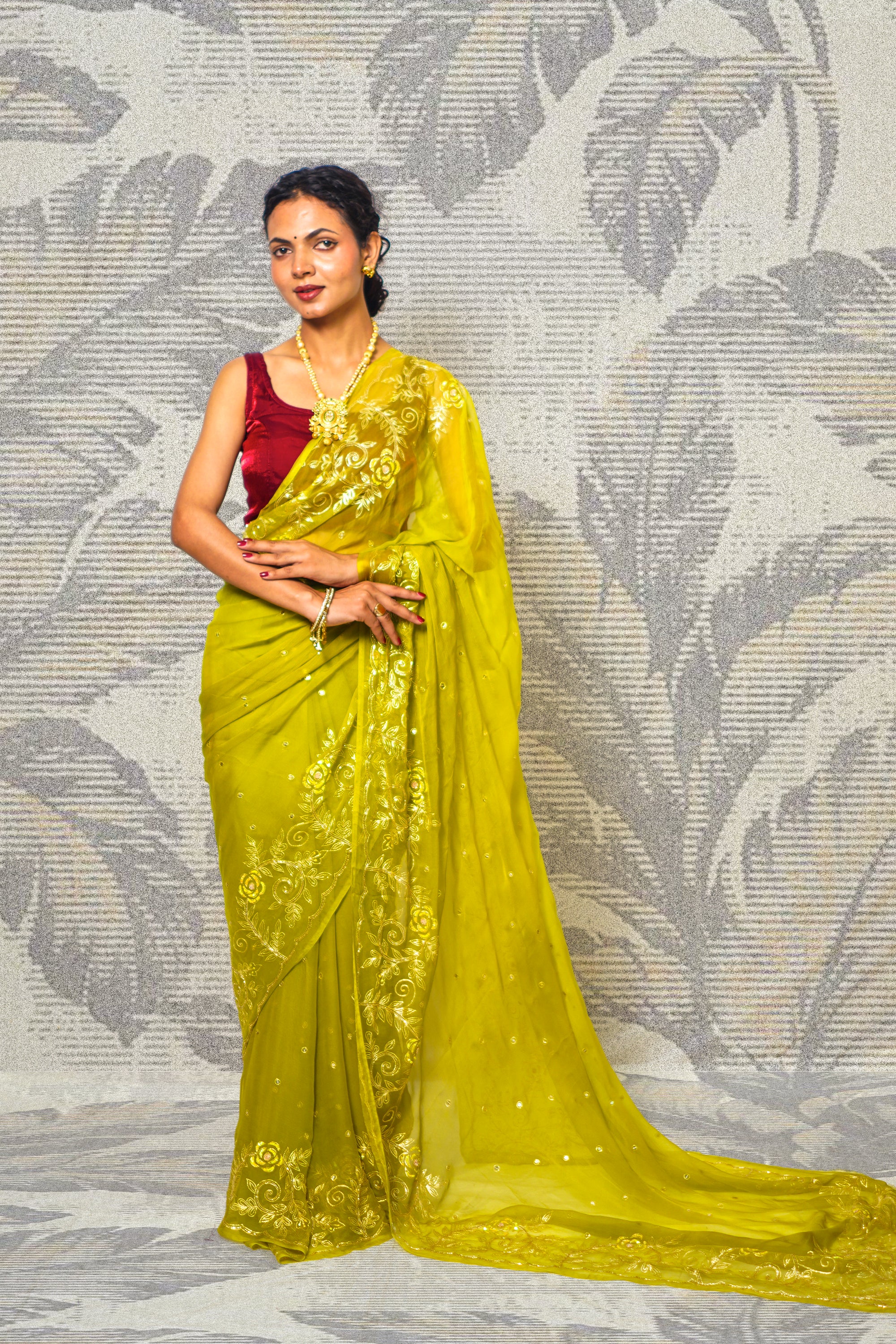 Lime Green Chiffon Saree