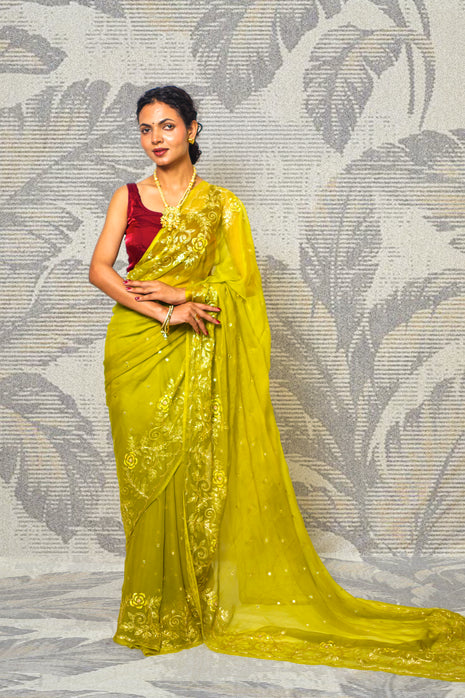 Lime Green Chiffon Saree