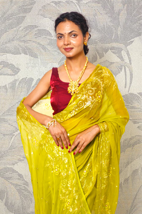 Lime Green Chiffon Saree