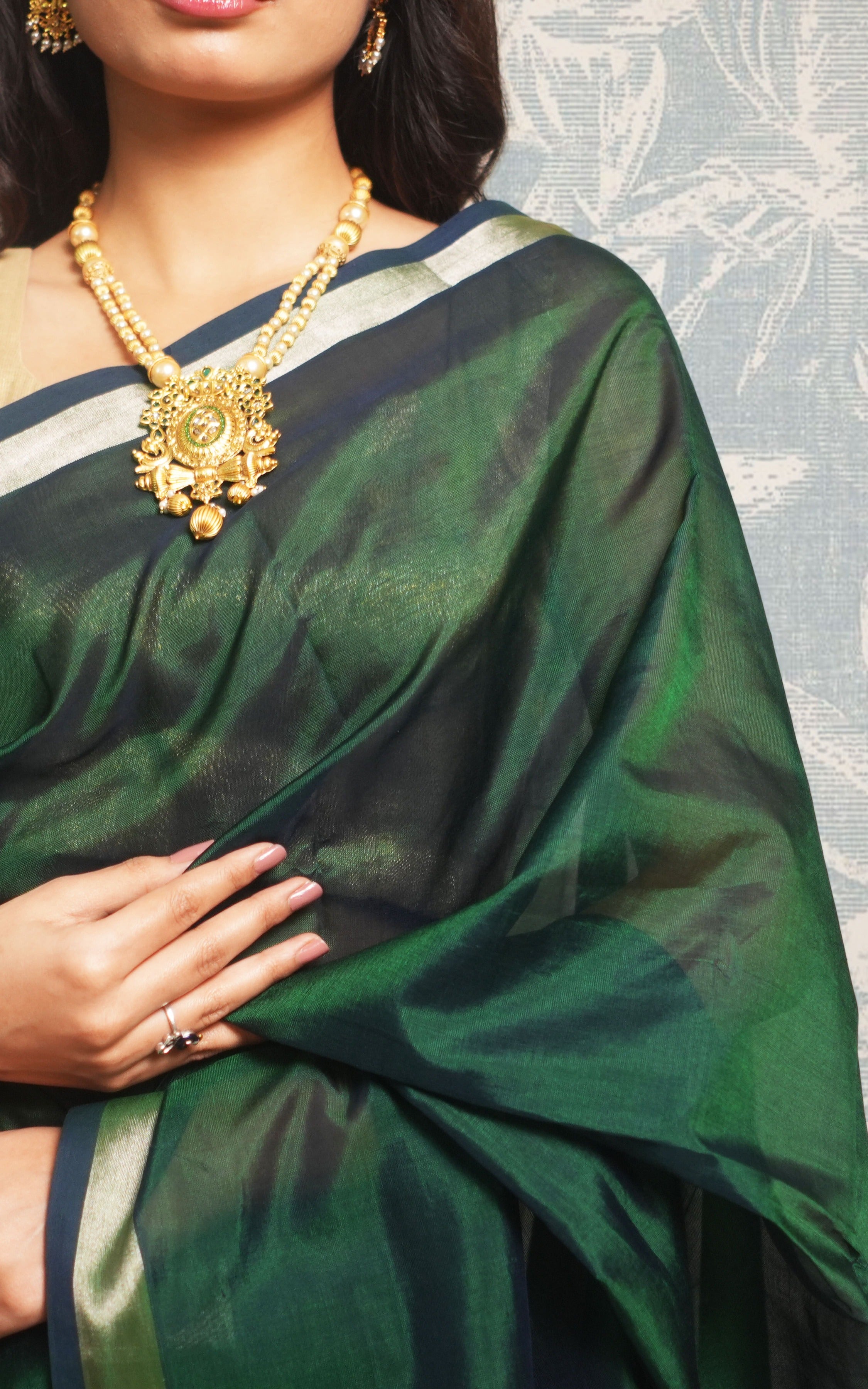 Bottel Green Color Plain Paturi Silk Saree With Silver Zari Border