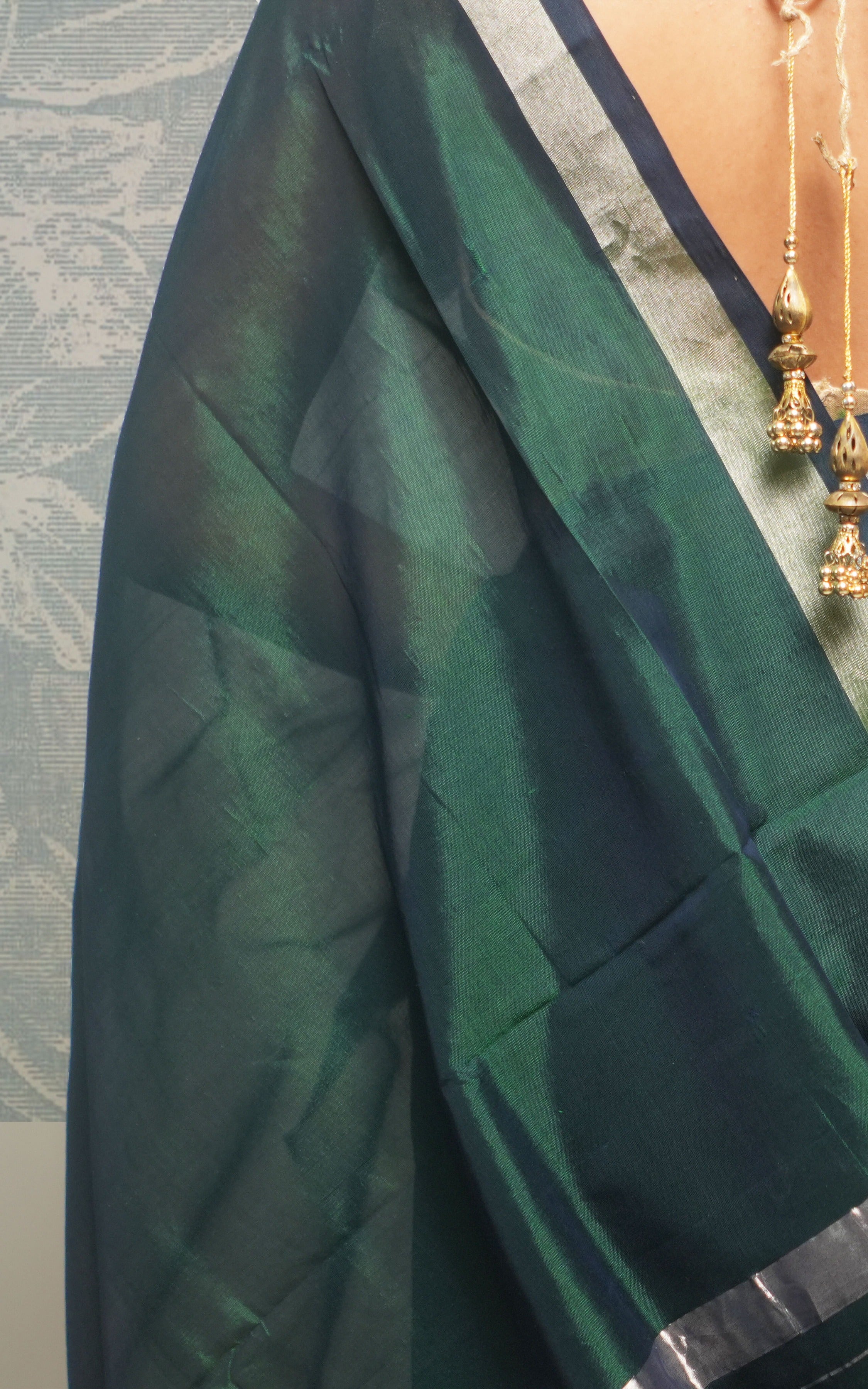 Bottel Green Color Plain Paturi Silk Saree With Silver Zari Border