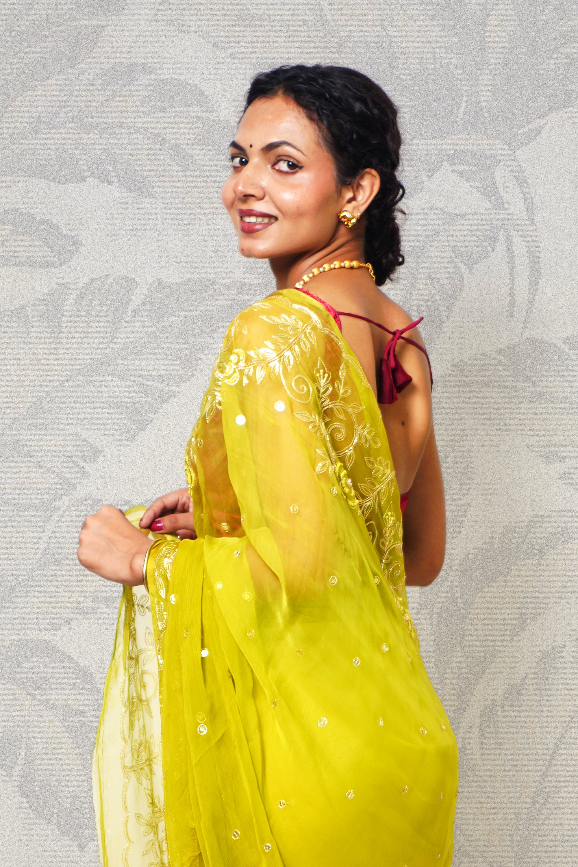 Lime Green Chiffon Saree