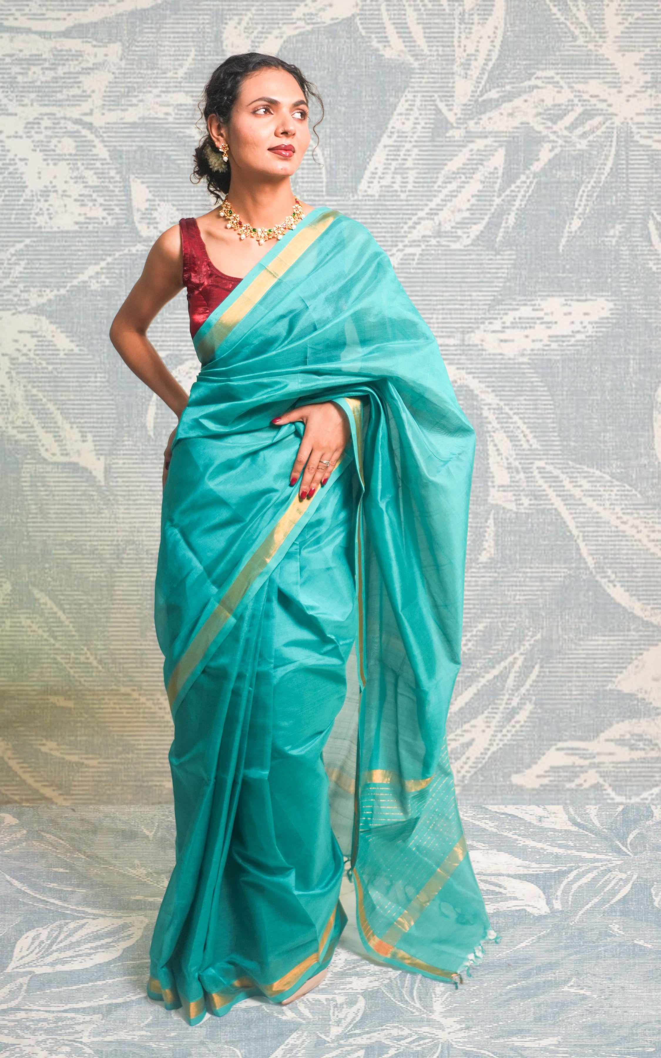 Sea Green Color Plain Paturi Silk Saree With Silver Zari Border