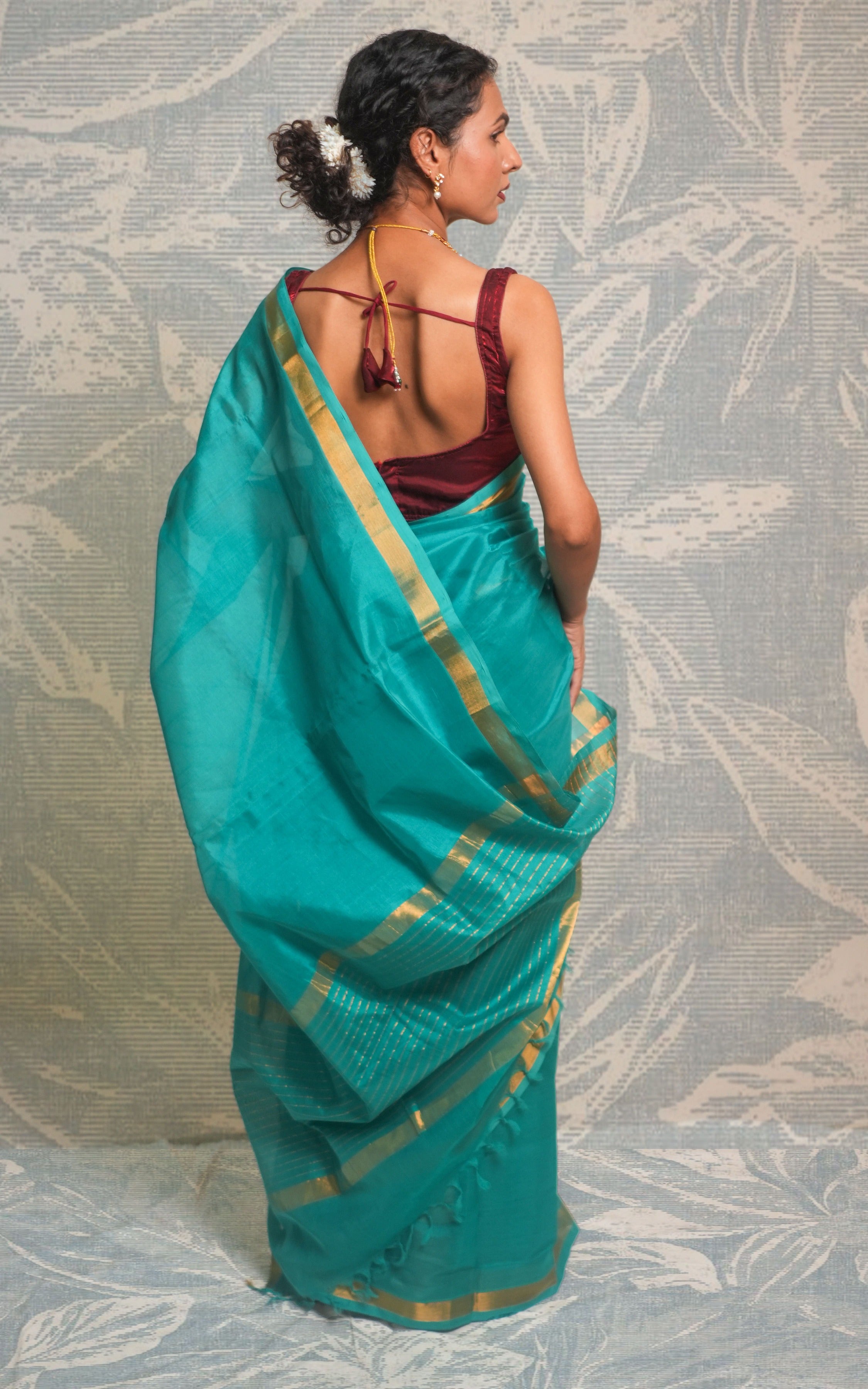 Sea Green Color Plain Paturi Silk Saree With Silver Zari Border