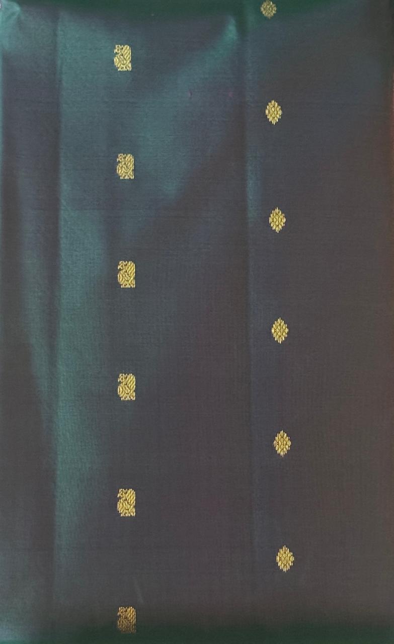 Deep Green Orange Kanjivaram Saree