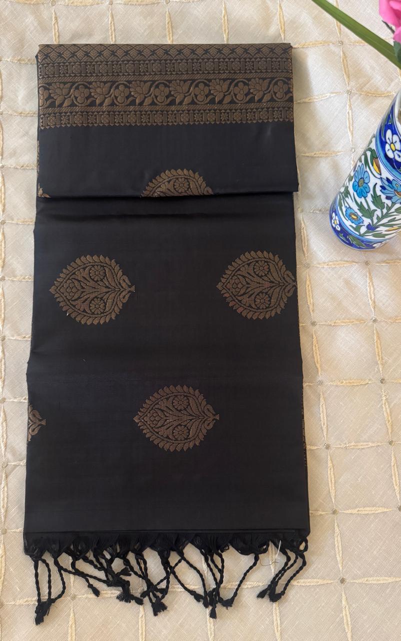 Black Soft Silk Kanjivaram Saree