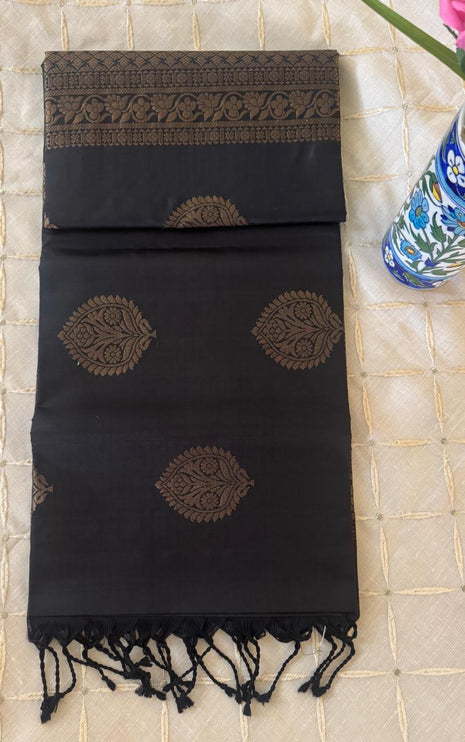 Black Soft Silk Kanjivaram Saree