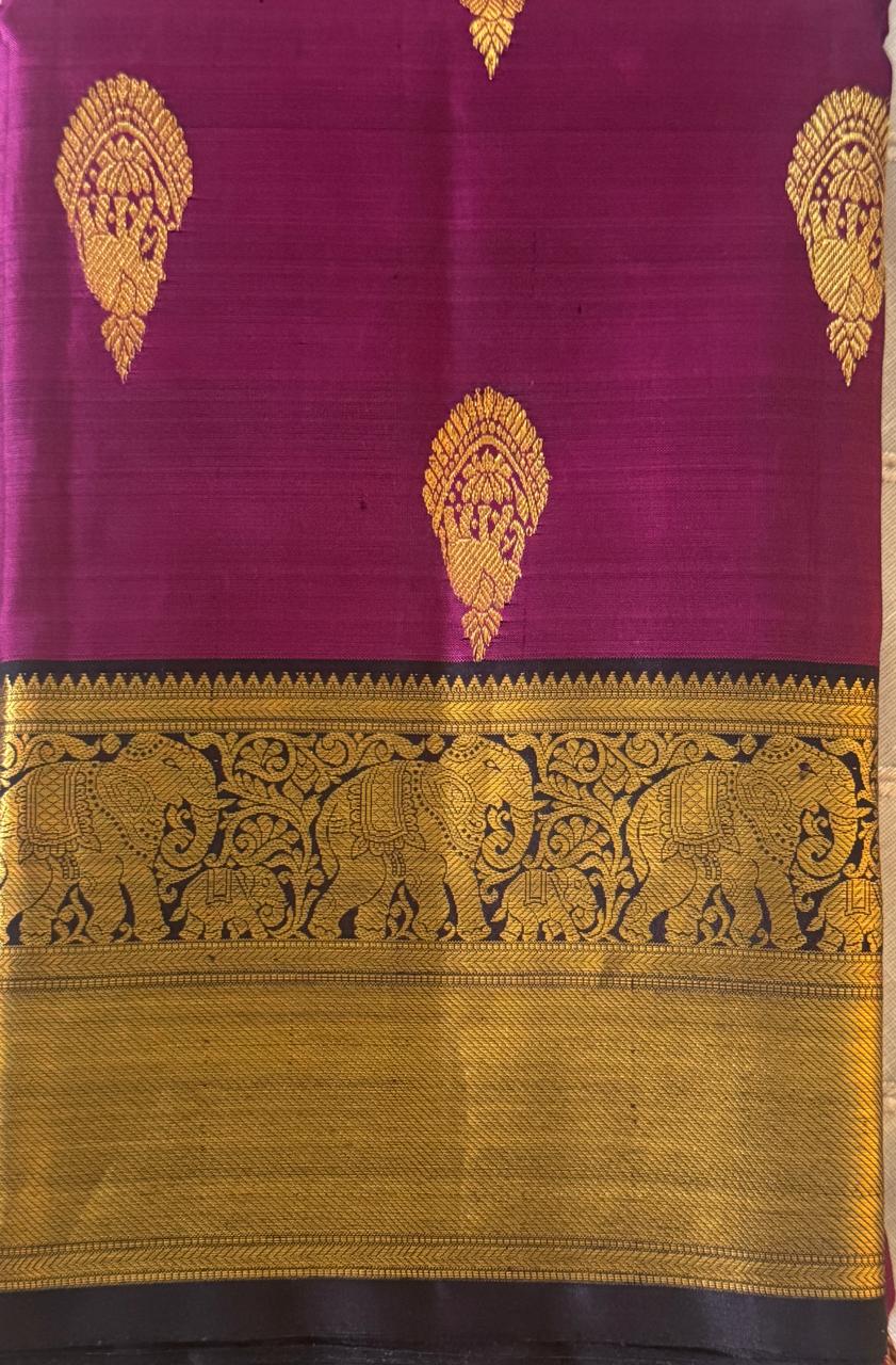 Violet And Gold Black Kanjivaram  Saree