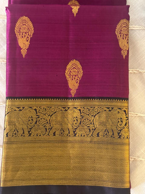 Violet And Gold Black Kanjivaram  Saree