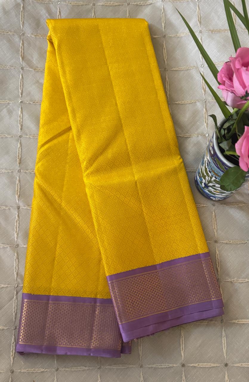 Deep Yellow And Lavender Kanjivaram Saree