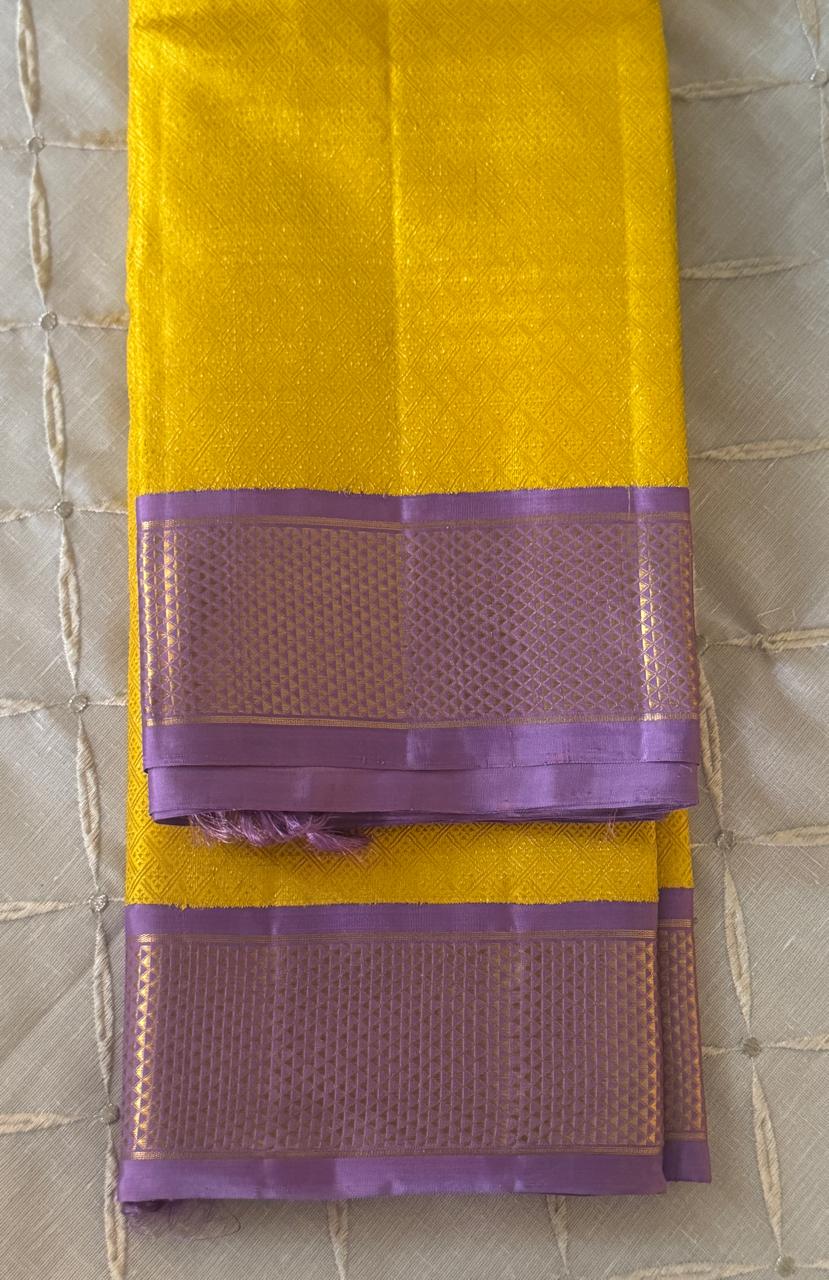 Deep Yellow And Lavender Kanjivaram Saree