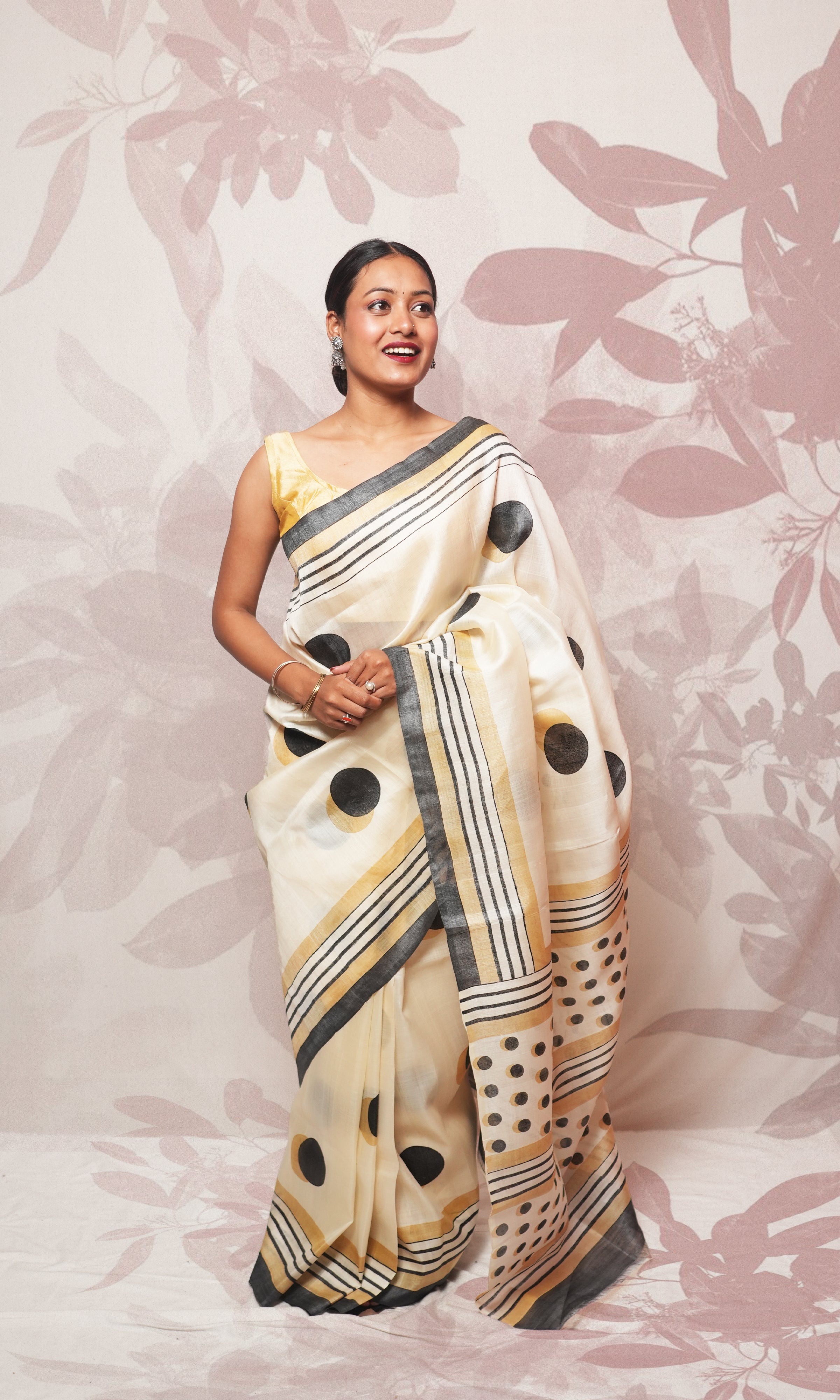 Black Gold Hand Block Printed Pure Silk Saree