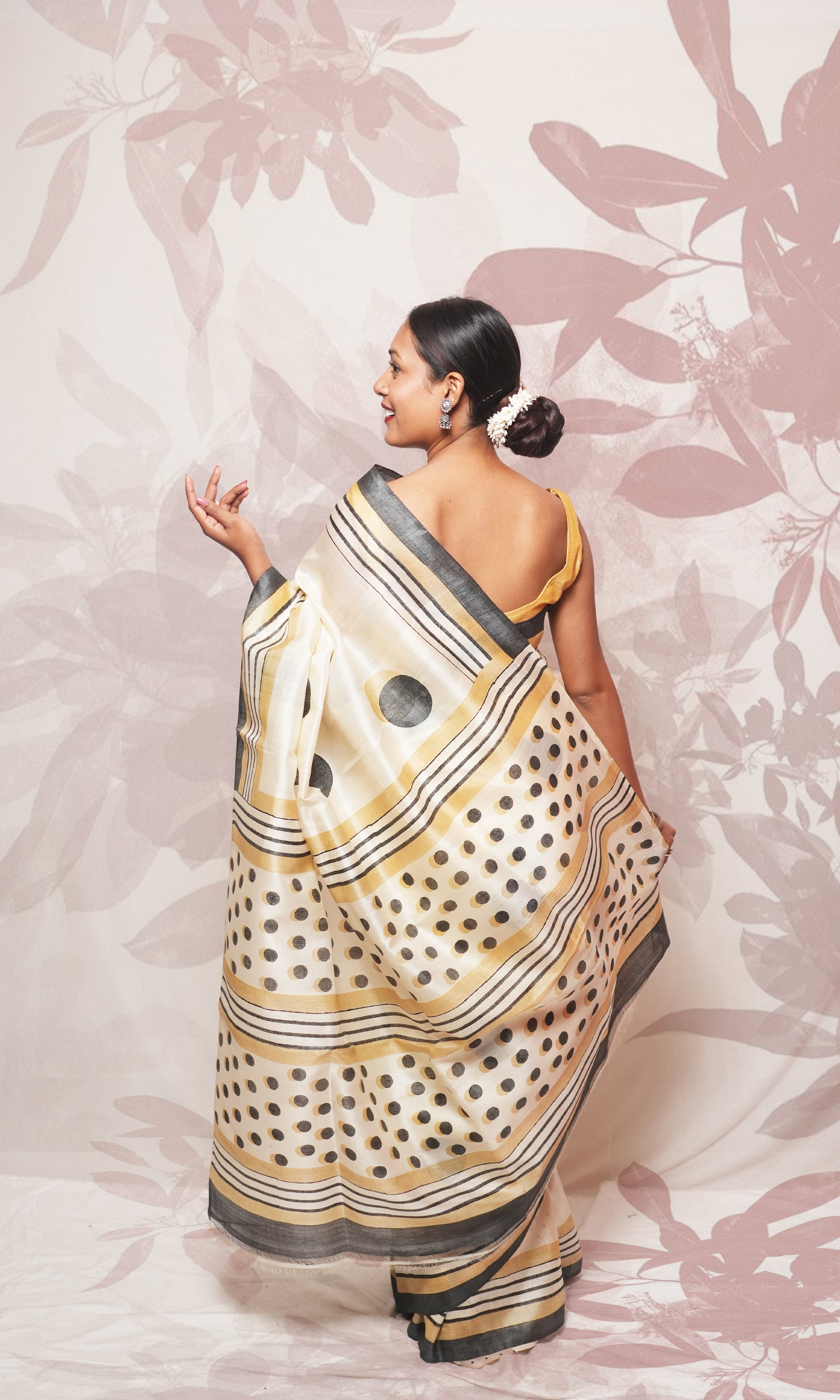 Black Gold Hand Block Printed Pure Silk Saree