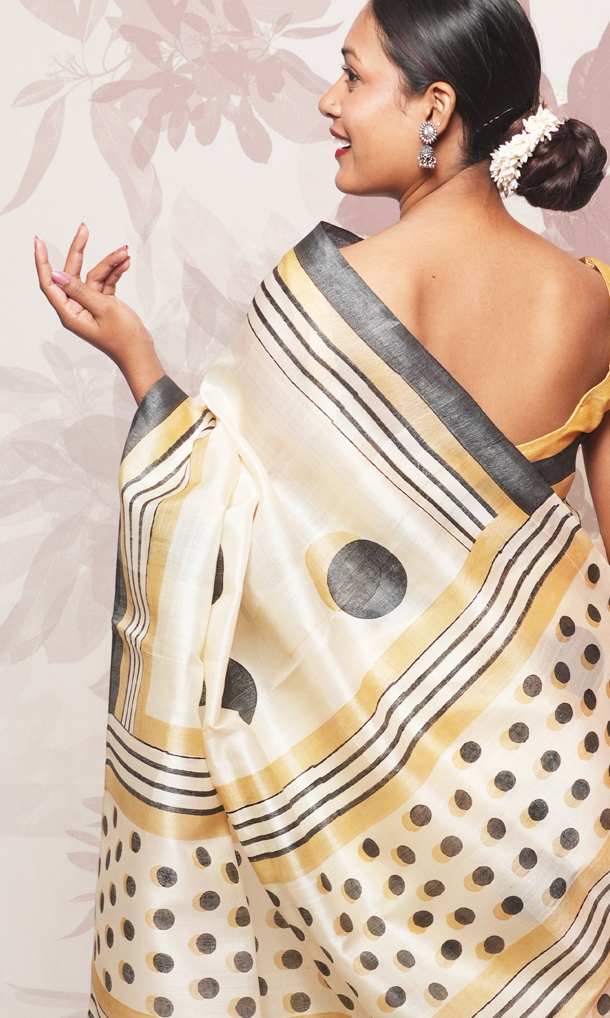 Black Gold Hand Block Printed Pure Silk Saree