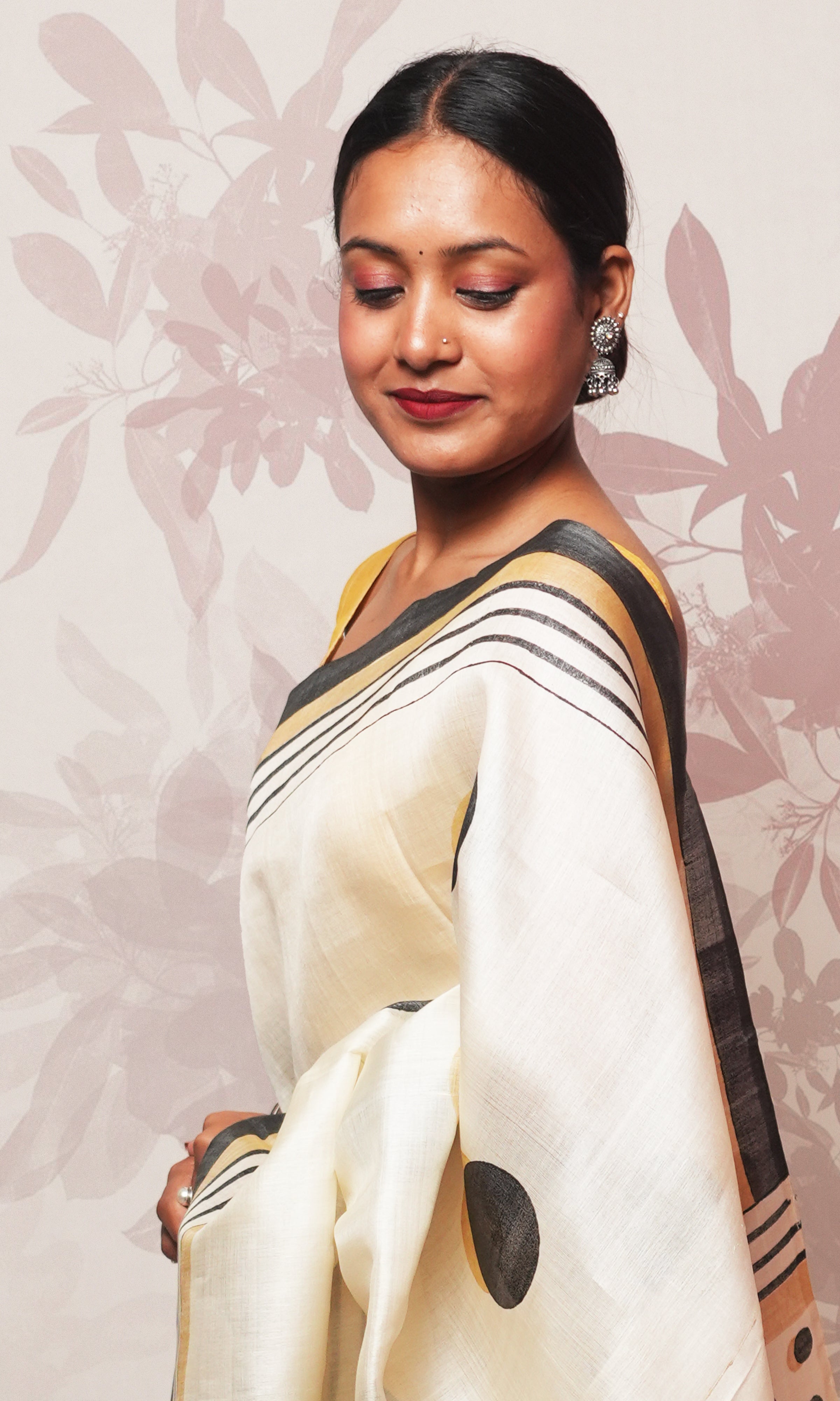 Black Gold Hand Block Printed Pure Silk Saree