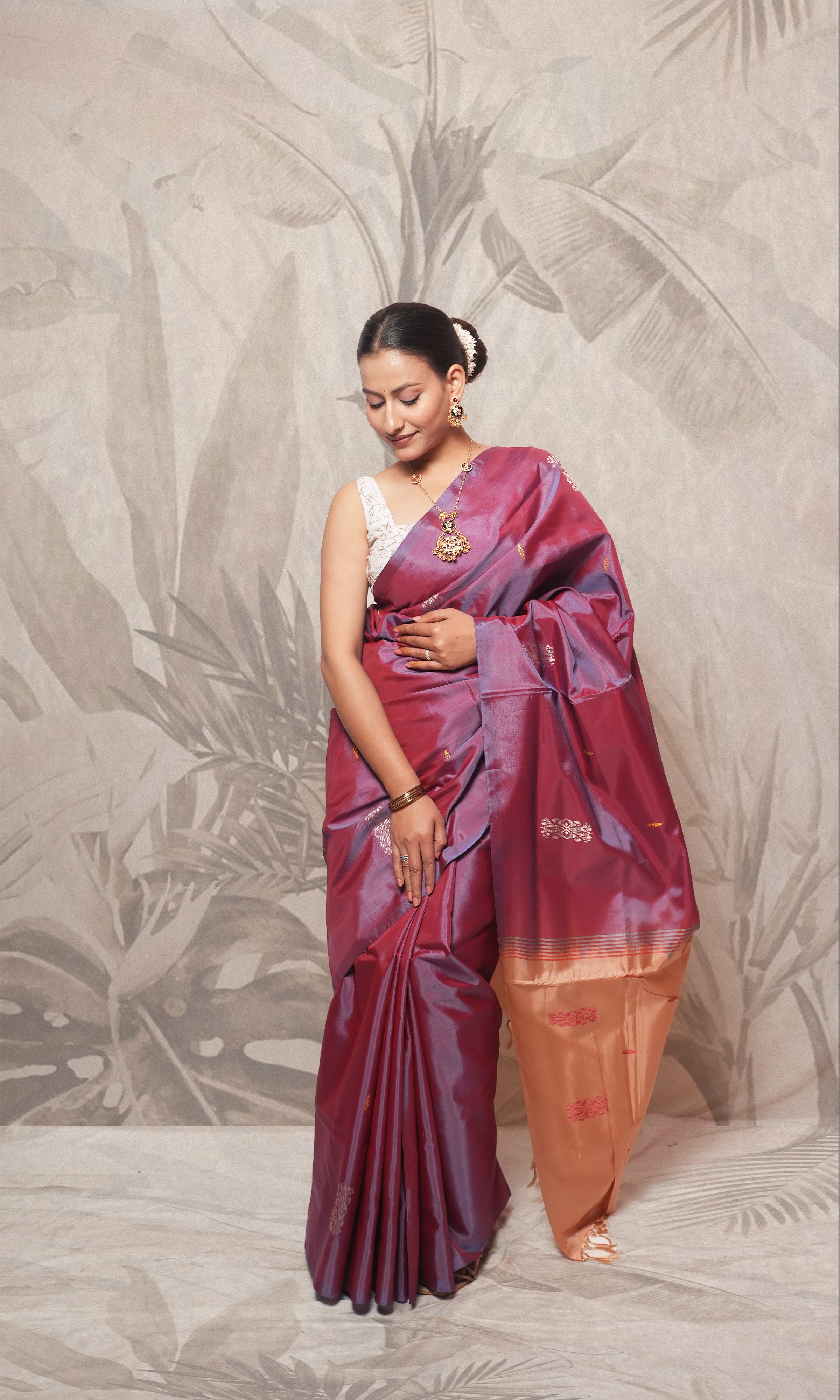 Violet And Latte Palla Banana Silk Saree