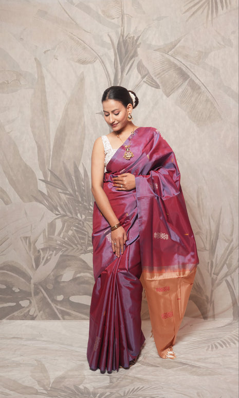Violet And Latte Palla Banana Silk Saree