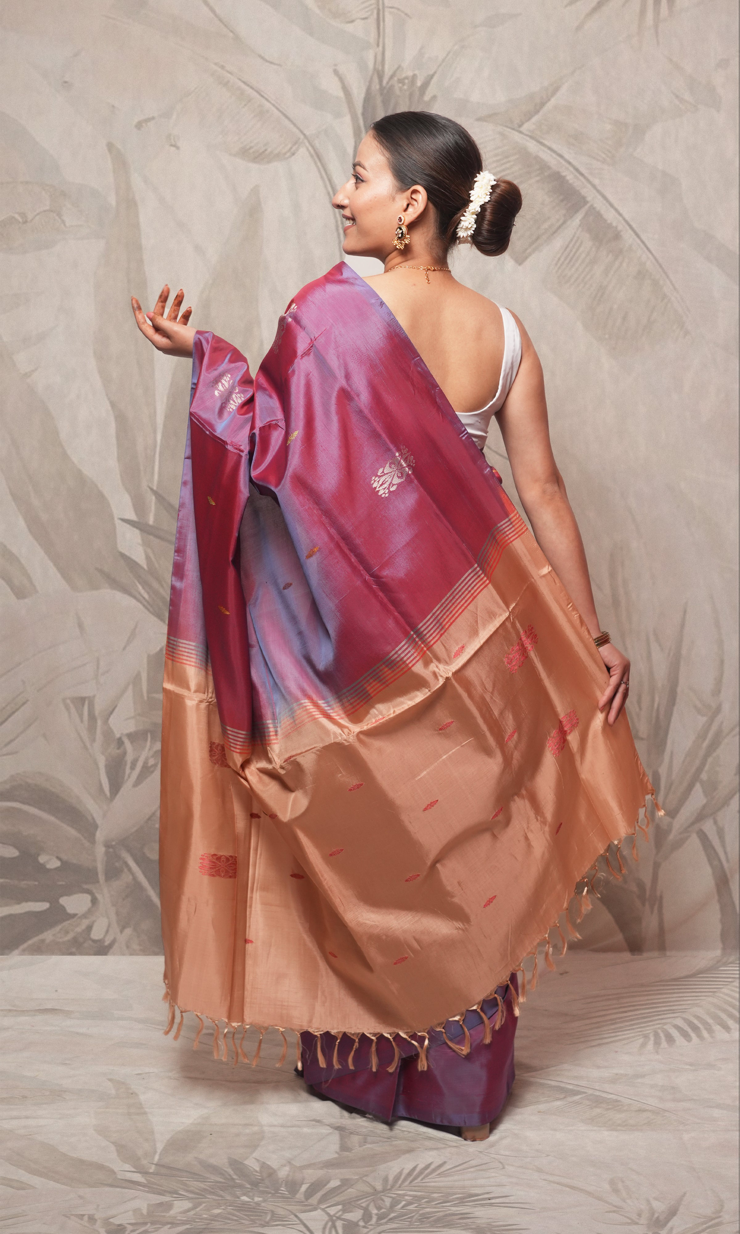 Violet And Latte Palla Banana Silk Saree