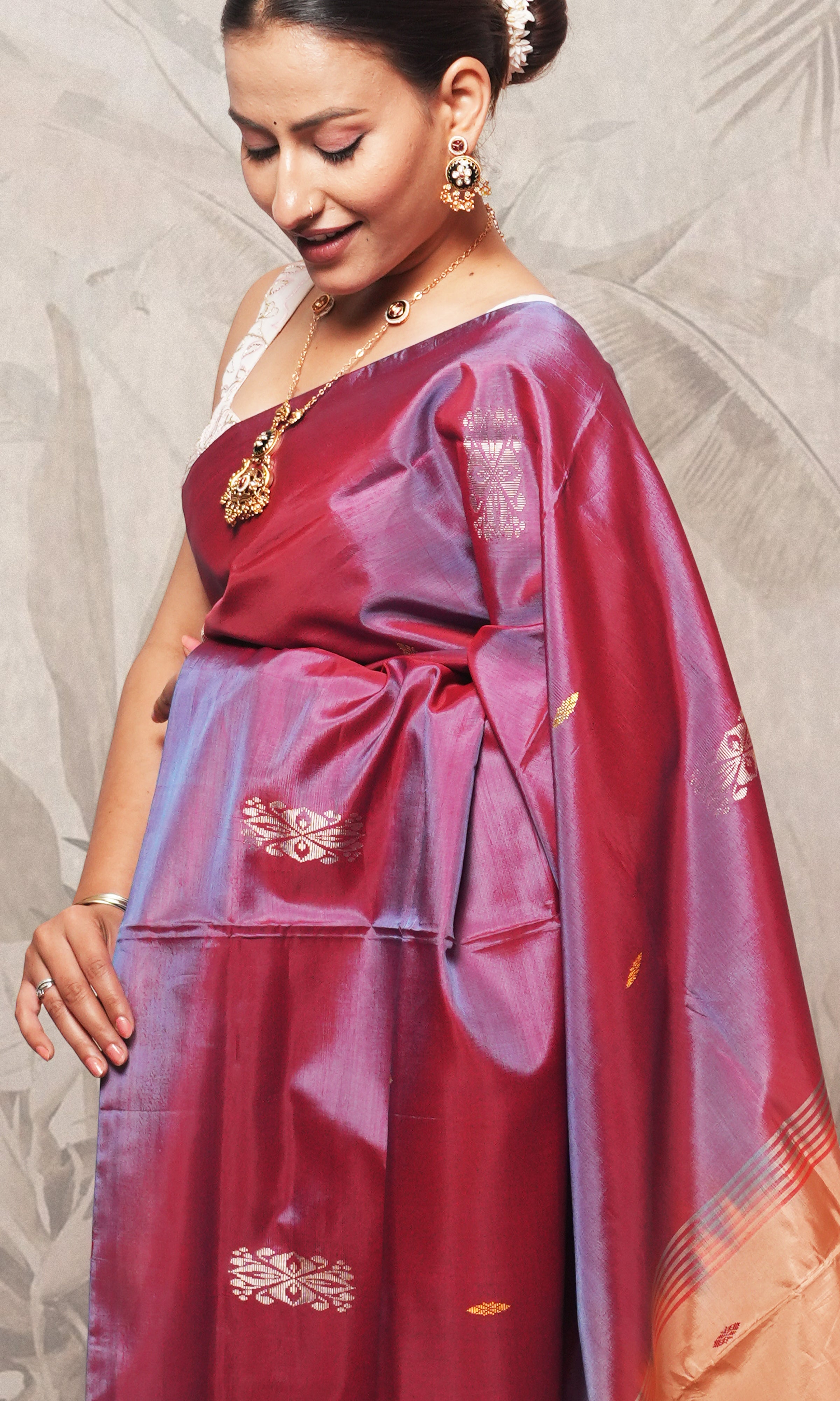 Violet And Latte Palla Banana Silk Saree