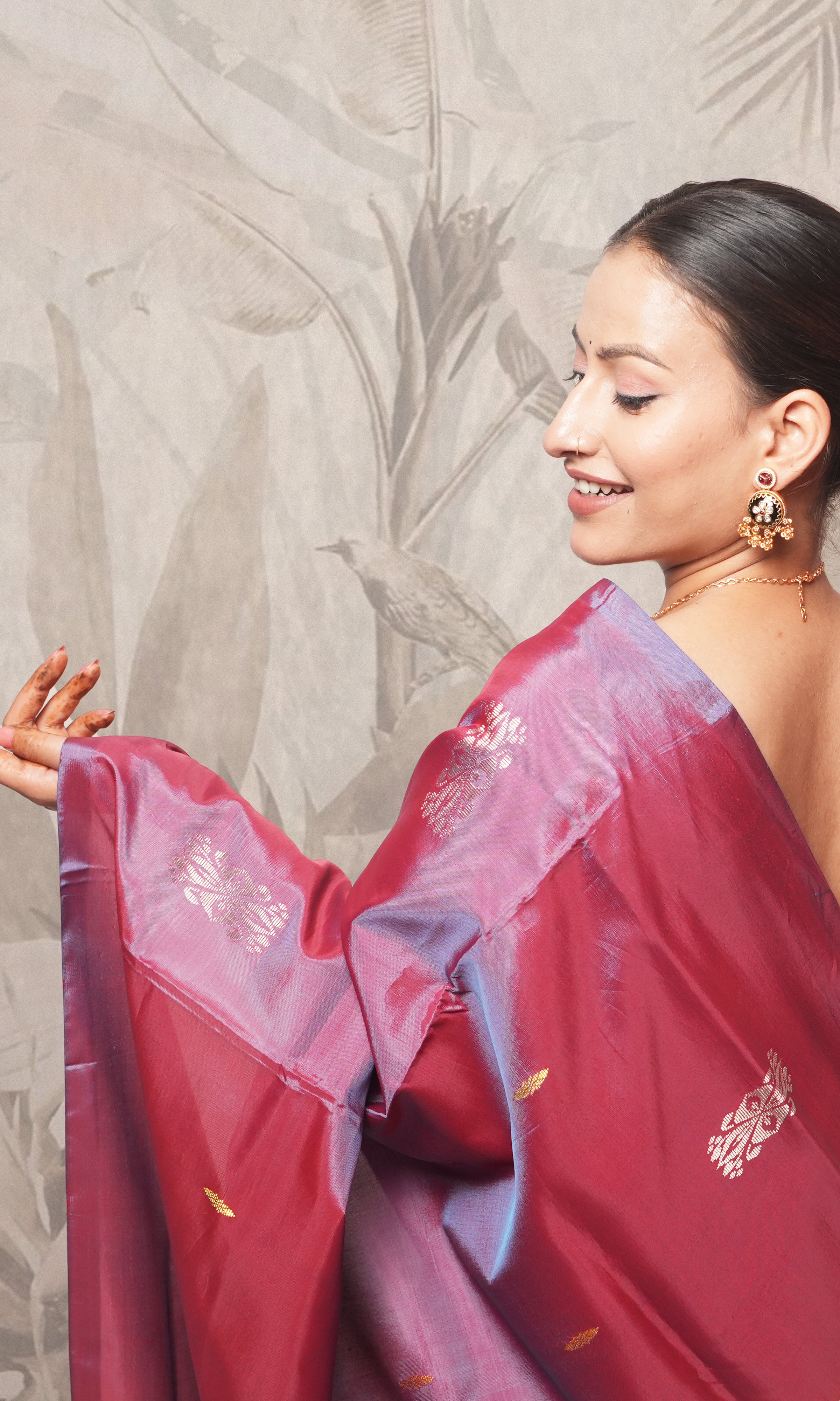 Violet And Latte Palla Banana Silk Saree