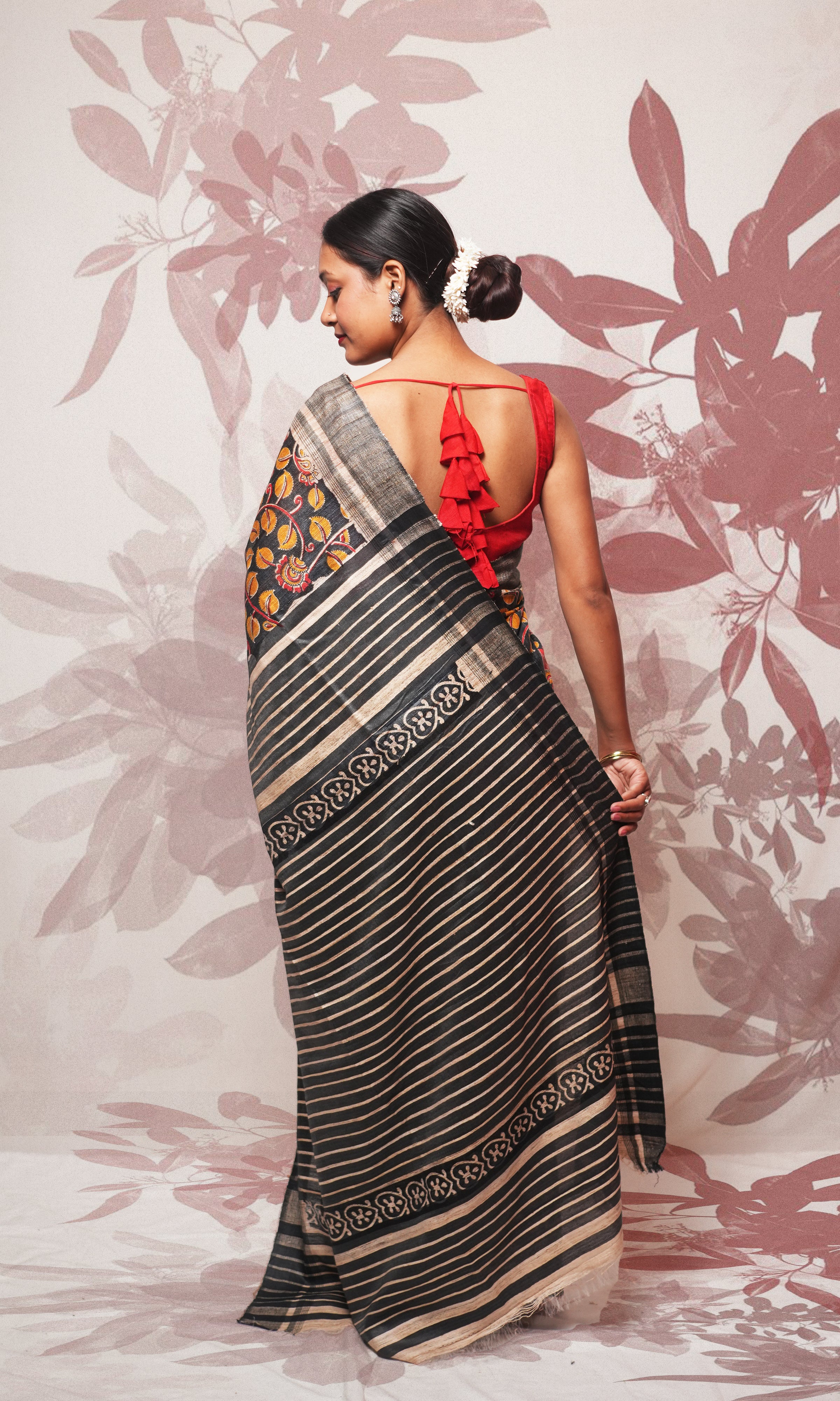 Multicolor Handblock Print On Gicha Tussar Silk Saree